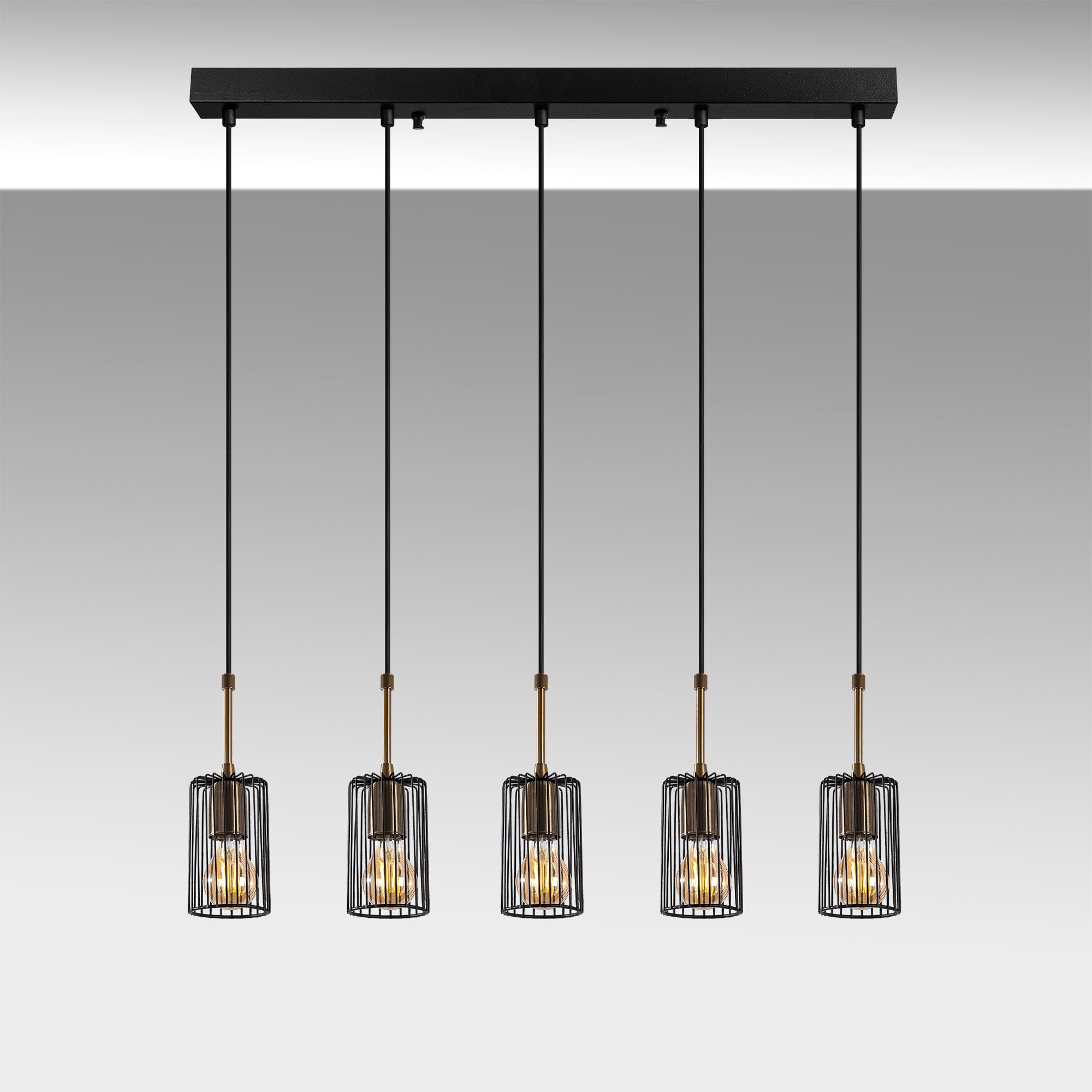 Candeeiro de Teto Industrial, Acabamento Preto e Antigo, 80 x 9 x 121 cm | Corpo em Metal, Altura Ajustável, 5 Soquetes E27, Perfeito para Espaços Modernos