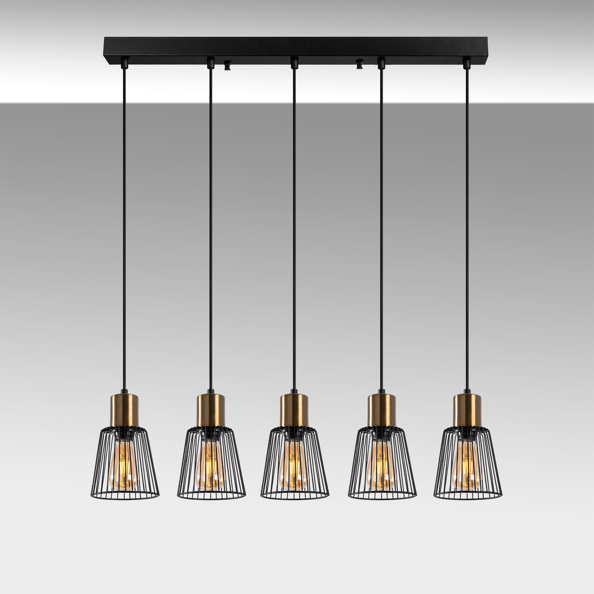 Candeeiro de Teto Industrial, Acabamento Preto e Antigo, 85 x 16 x 115 cm | Corpo em Metal, Altura Ajustável, 5 Soquetes E27 | Iluminação Moderna para Casa e Escritório