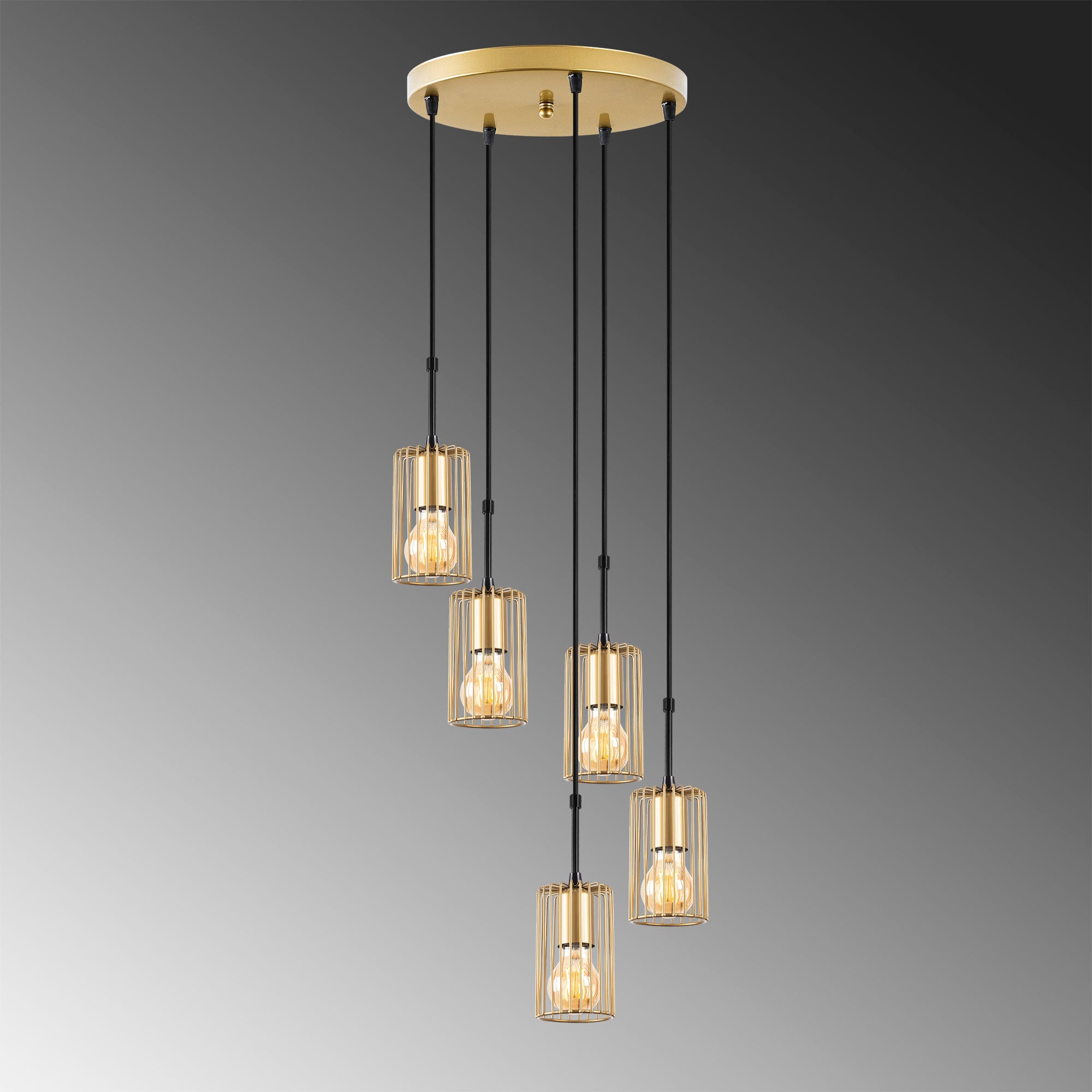 Candeeiro de Teto Elegante Dourado Brilhante, 34 x 34 x 121 cm | Corpo em Metal, Altura Ajustável, 5 x E27, Máx. 40 W | Perfeito para Decoração Moderna e Glamourosa