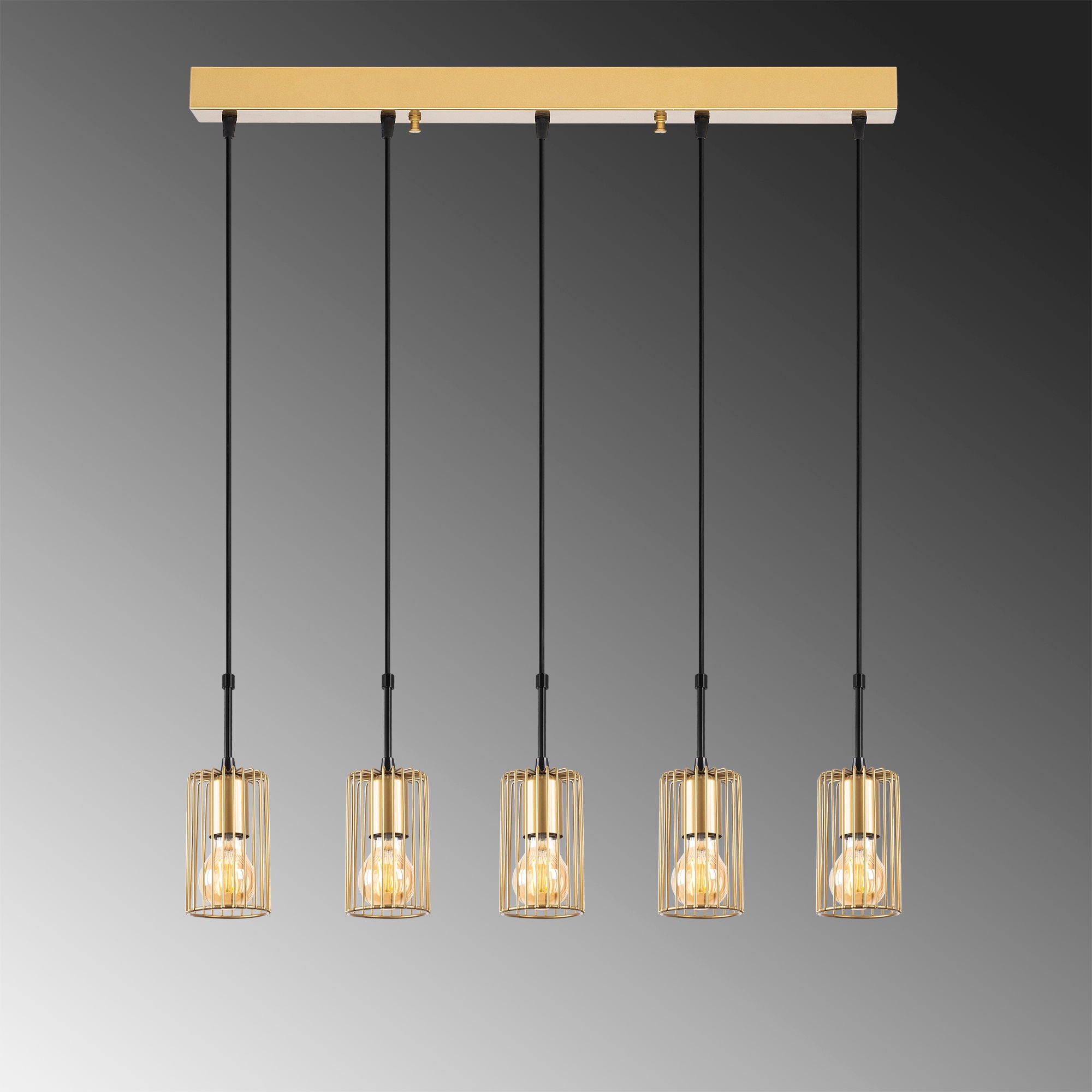 Candeeiro de Teto Dourado Elegante, Corpo em Metal, 80 x 9 x 121 cm | Altura Ajustável, 5 Soquetes E27, Design Moderno para Decoração Elegante | Classificação IP20