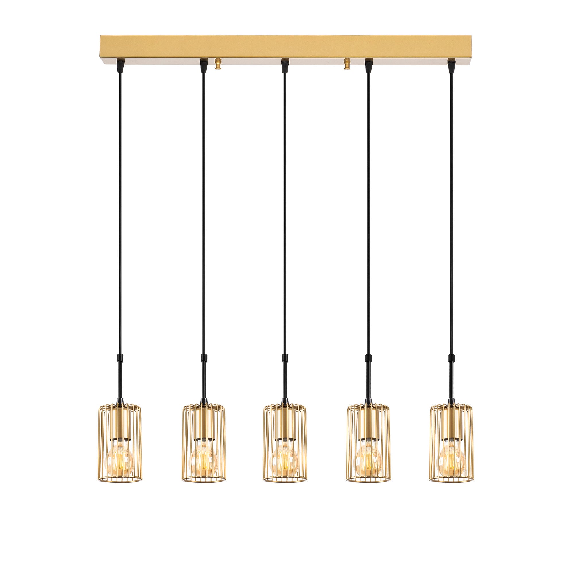 Candeeiro de Teto Dourado Elegante, Corpo em Metal, 80 x 9 x 121 cm | Altura Ajustável, 5 Soquetes E27, Design Moderno para Decoração Elegante | Classificação IP20