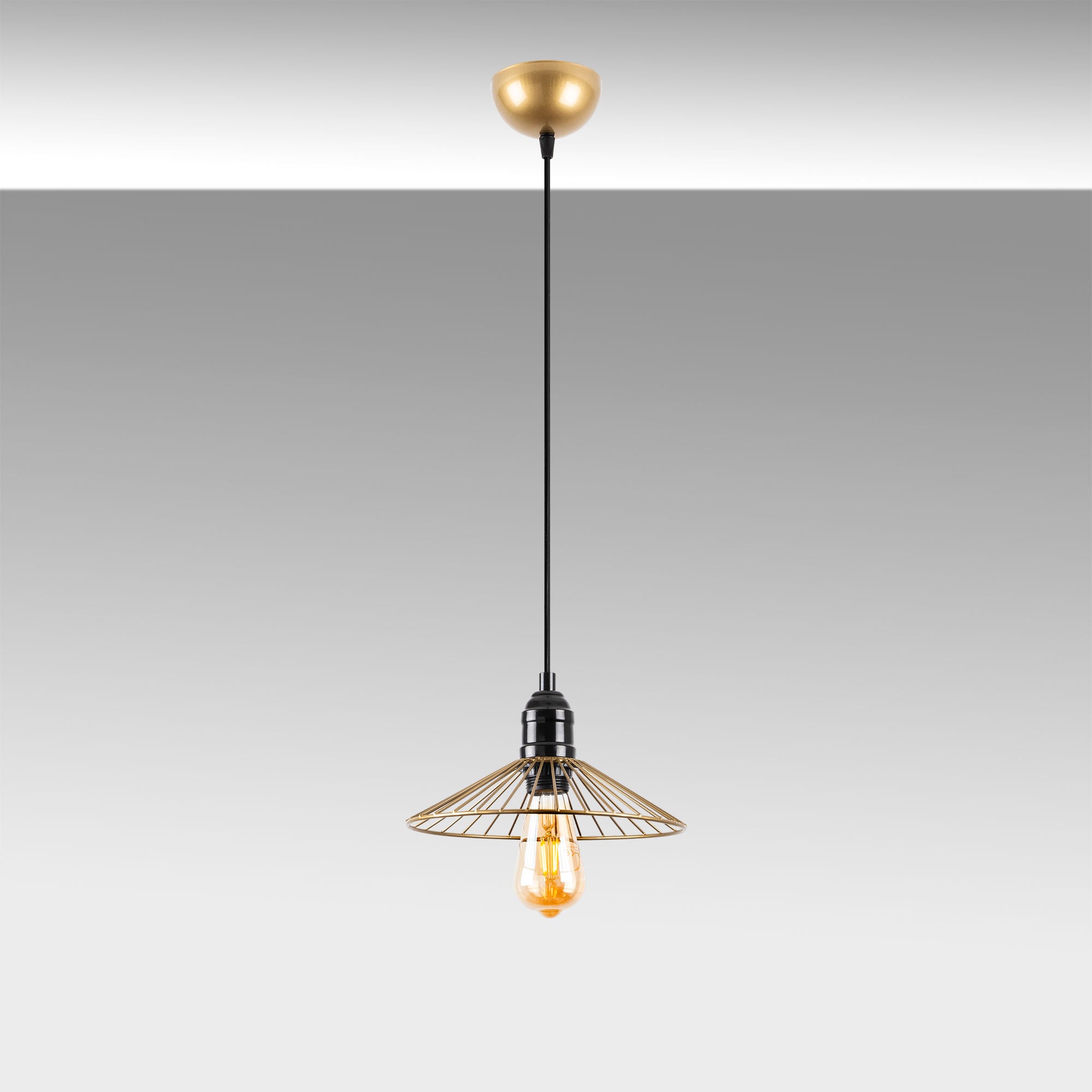 Candeeiro de Teto Dourado Brilhante e Glamouroso, Corpo em Metal, Altura Ajustável, 25 x 25 x 114 cm | Soquete E27, Potência Máxima de 40 W | Iluminação Elegante para Espaços Modernos