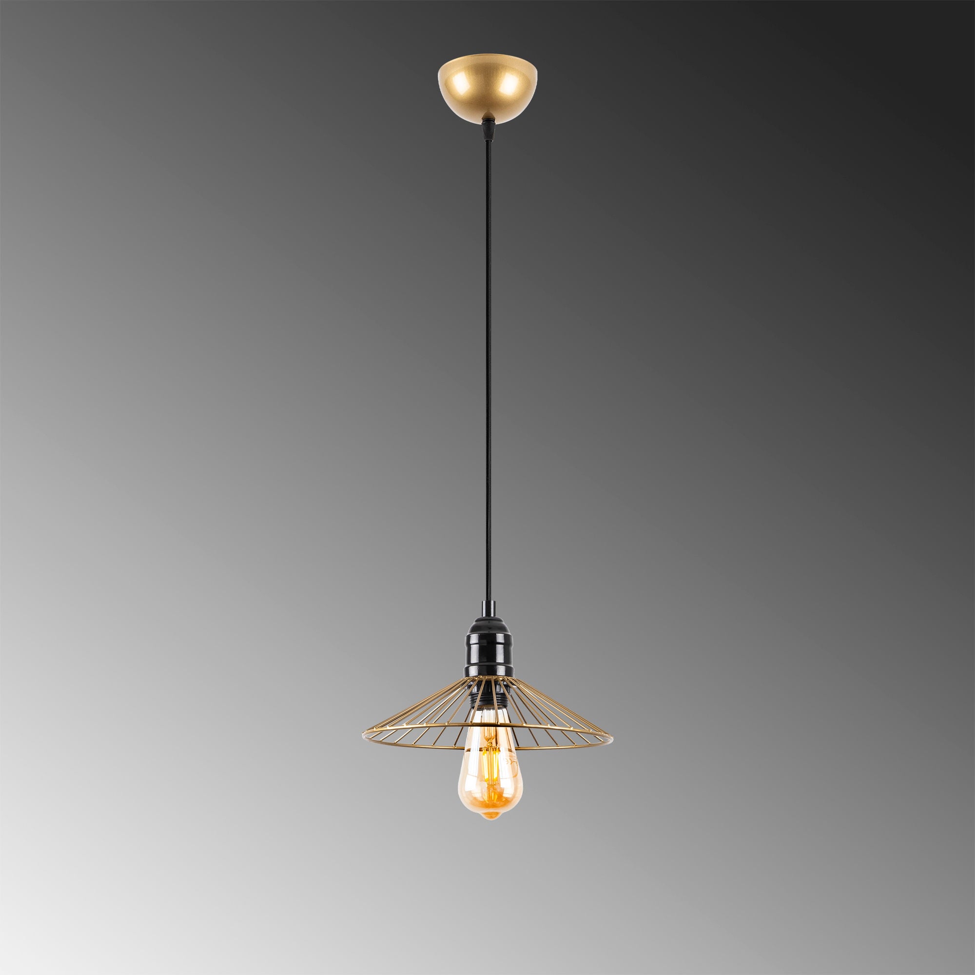 Candeeiro de Teto Dourado Brilhante e Glamouroso, Corpo em Metal, Altura Ajustável, 25 x 25 x 114 cm | Soquete E27, Potência Máxima de 40 W | Iluminação Elegante para Espaços Modernos