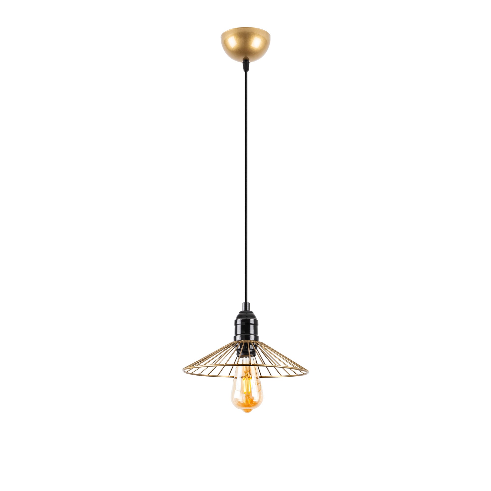 Candeeiro de Teto Dourado Brilhante e Glamouroso, Corpo em Metal, Altura Ajustável, 25 x 25 x 114 cm | Soquete E27, Potência Máxima de 40 W | Iluminação Elegante para Espaços Modernos