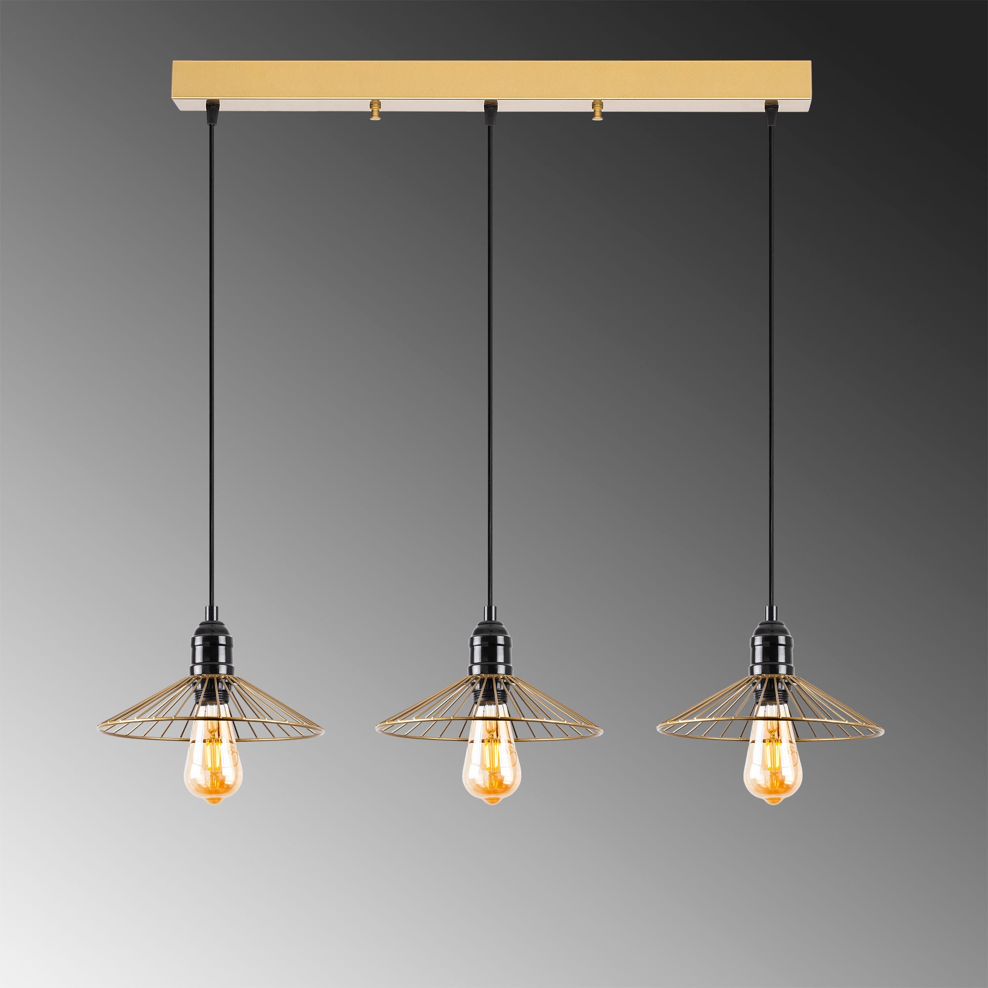 Candeeiro de Teto moderno dourado brilhante, 98 x 25 x 114 cm | Corpo de metal, altura ajustável, 3 soquetes E27 | Iluminação elegante para decoração de casa e escritório