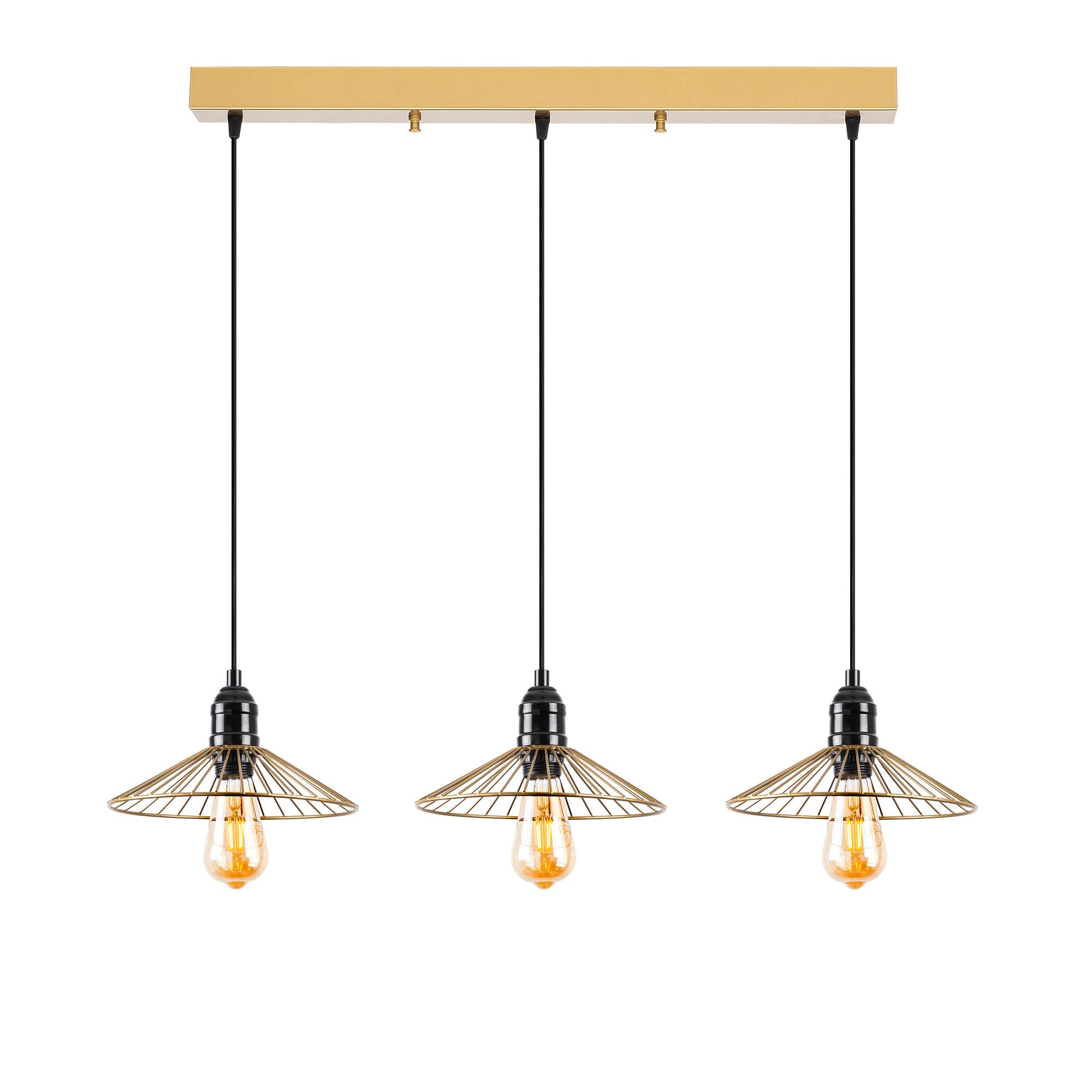Candeeiro de Teto moderno dourado brilhante, 98 x 25 x 114 cm | Corpo de metal, altura ajustável, 3 soquetes E27 | Iluminação elegante para decoração de casa e escritório