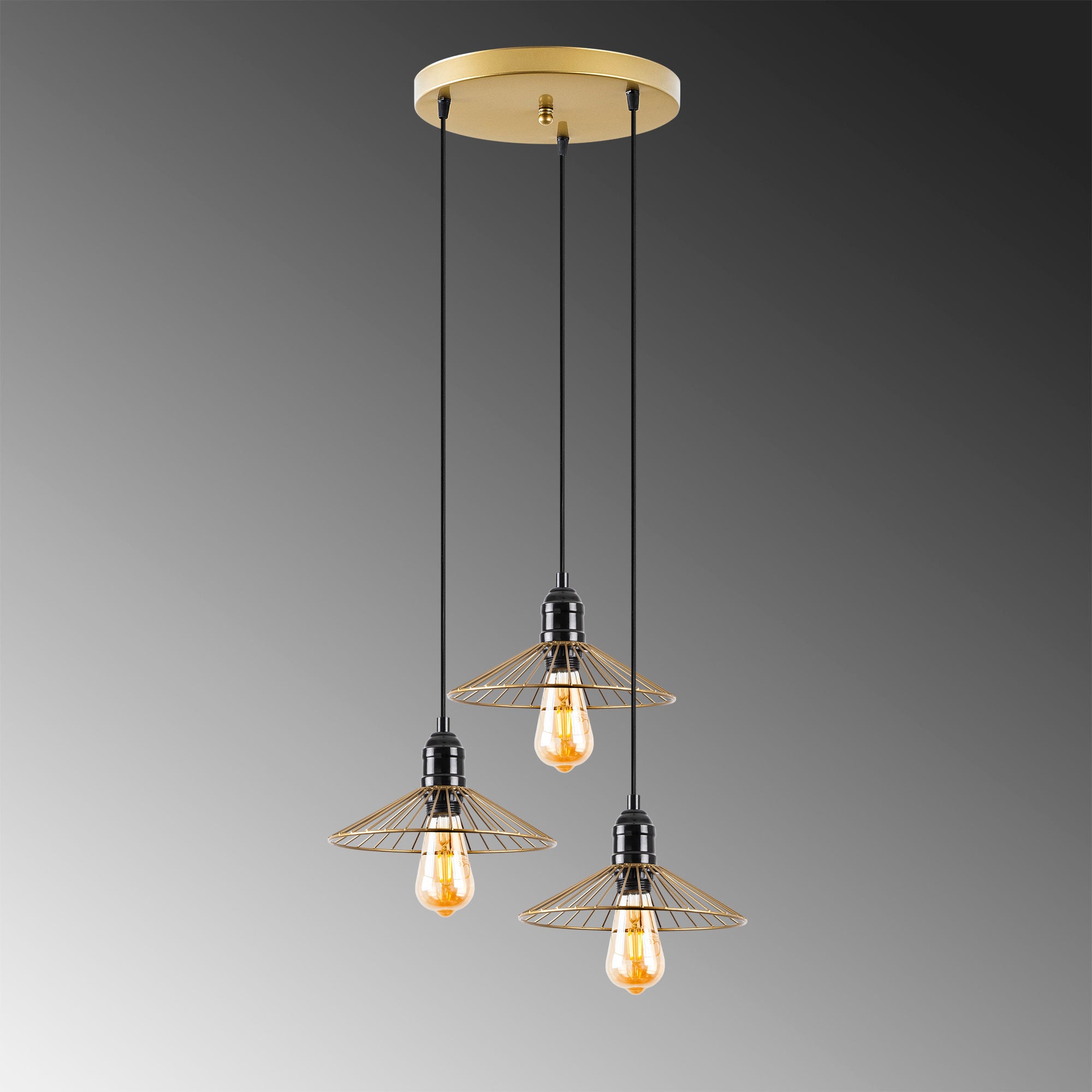 Candeeiro de Teto elegante em ouro brilhante, corpo de metal, 53 x 53 x 114 cm | Altura ajustável, 3 x E27 máx. 40 W | Perfeito para decoração e iluminação glamurosa