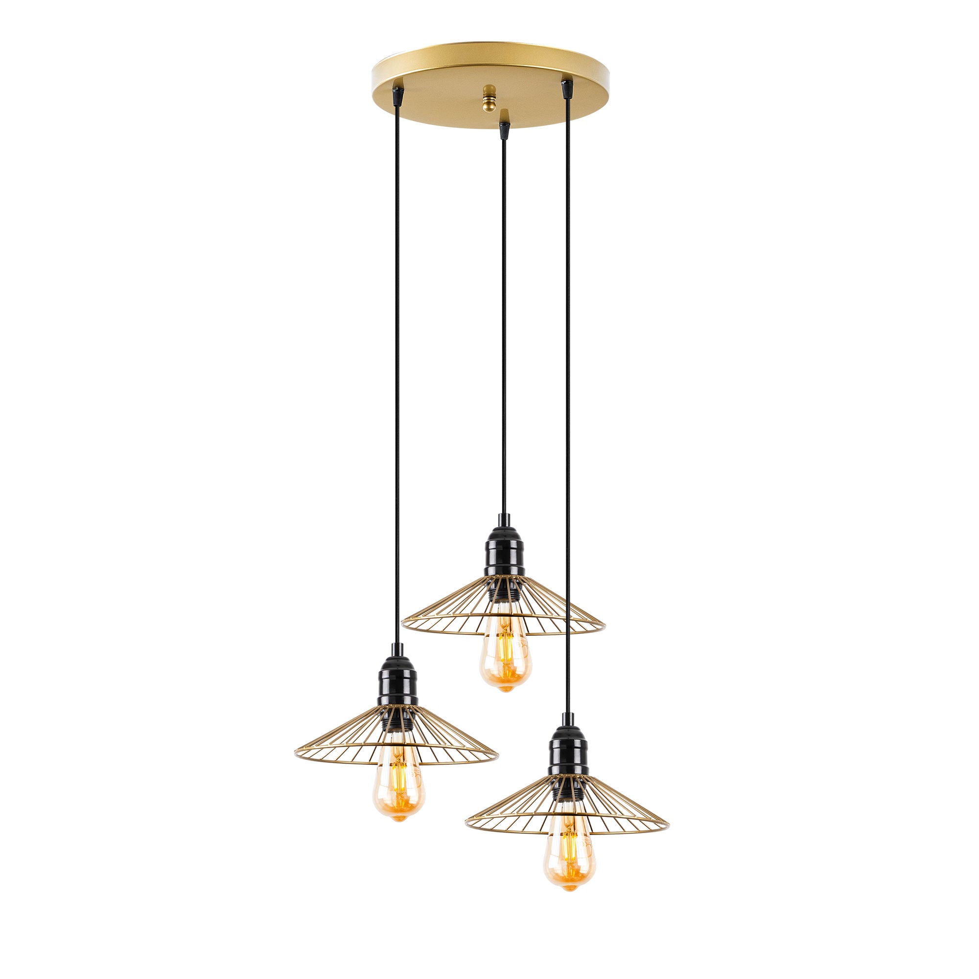 Candeeiro de Teto elegante em ouro brilhante, corpo de metal, 53 x 53 x 114 cm | Altura ajustável, 3 x E27 máx. 40 W | Perfeito para decoração e iluminação glamurosa