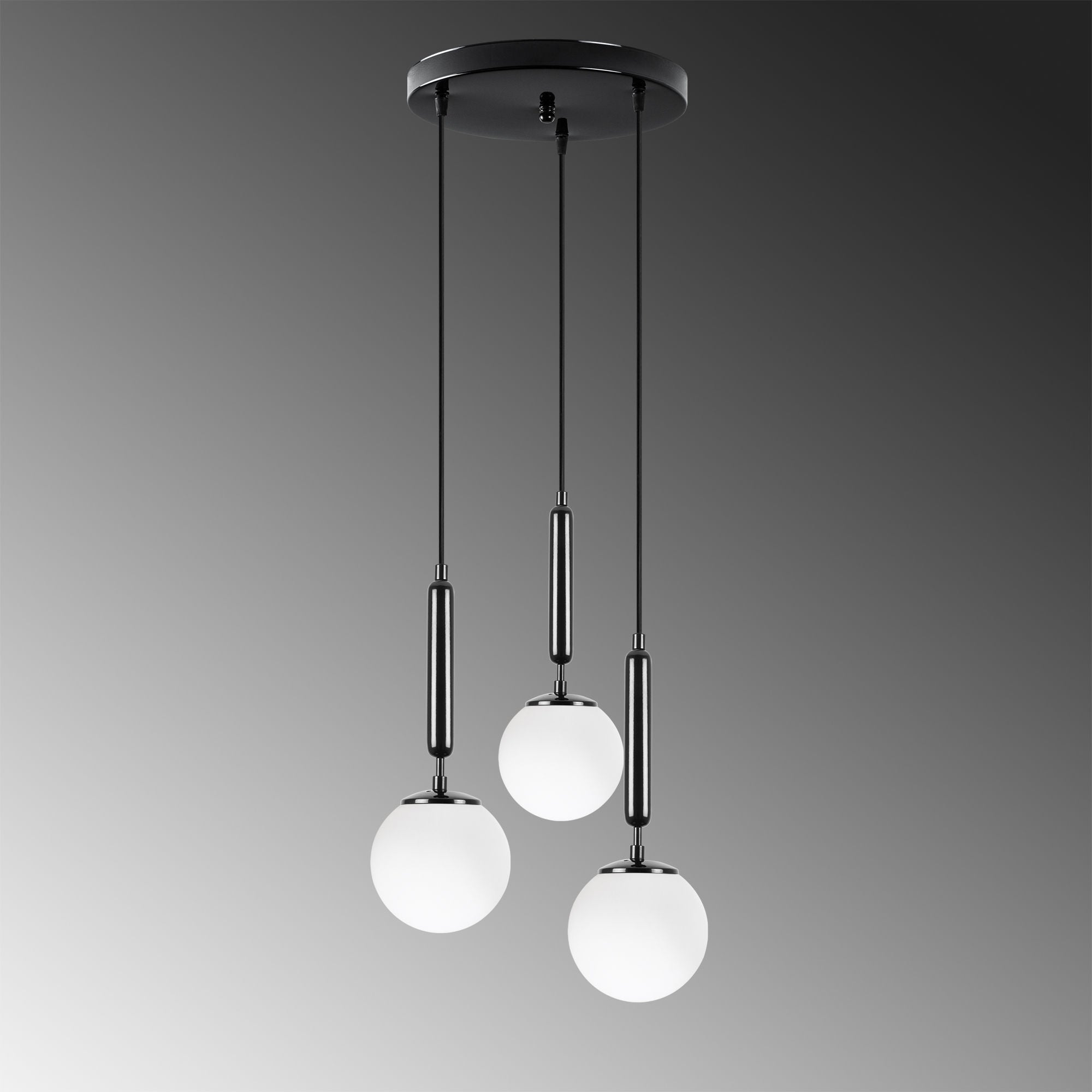 Candeeiro de Teto Industrial Moderno, Preto e Branco, 34 x 34 x 134 cm | Corpo em Metal, Tampa de Vidro, Altura Ajustável, 3 Soquetes E14 | Iluminação Elegante para Casa e Escritório