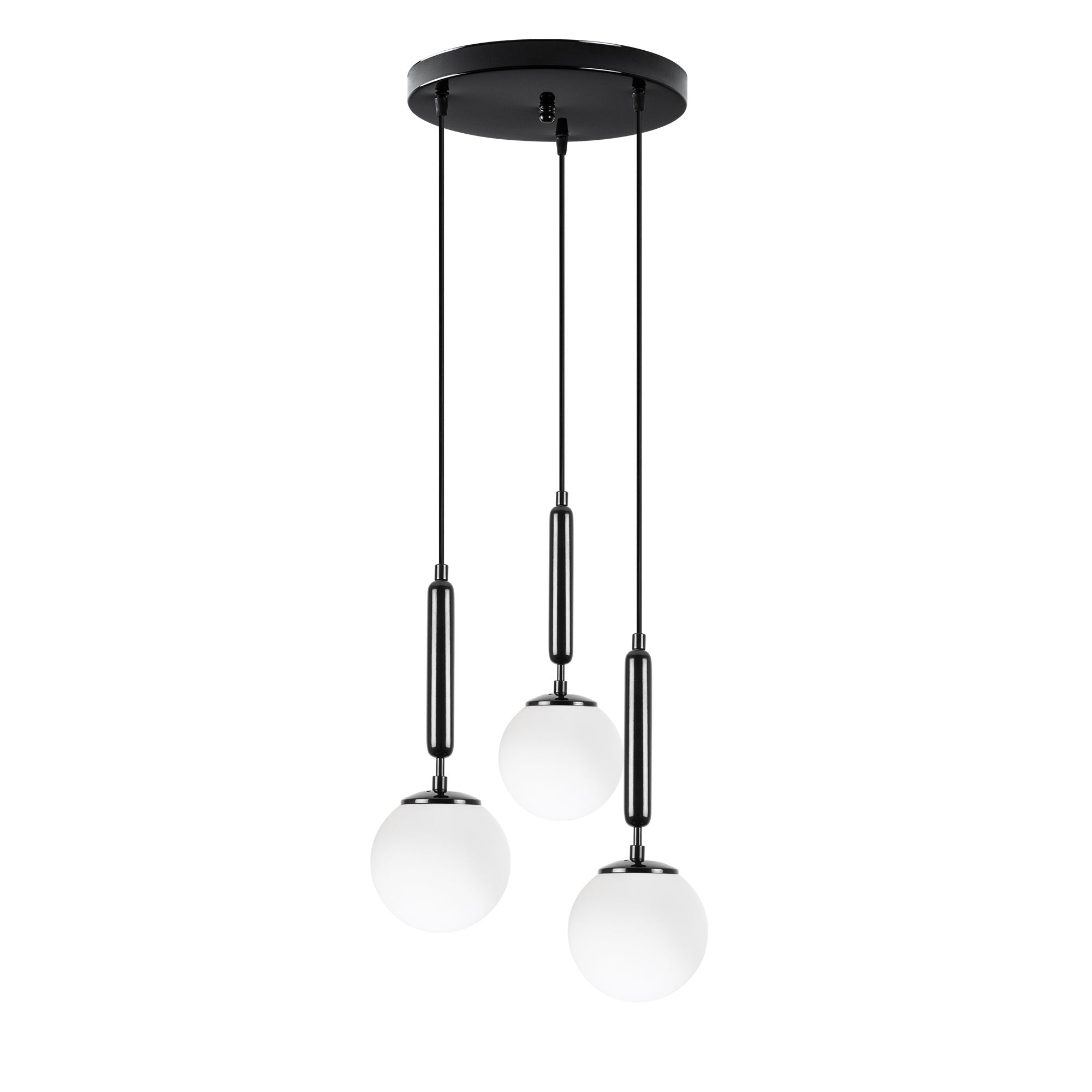 Candeeiro de Teto Industrial Moderno, Preto e Branco, 34 x 34 x 134 cm | Corpo em Metal, Tampa de Vidro, Altura Ajustável, 3 Soquetes E14 | Iluminação Elegante para Casa e Escritório