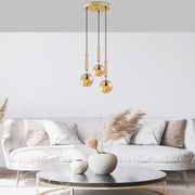 Candeeiro de Teto Dourado Elegante, Corpo em Metal, 34 x 34 x 134 cm | Altura Ajustável, 3 x E14 Máx. 40 W | Design Escandinavo Moderno, Perfeito para Espaços Glamourosos