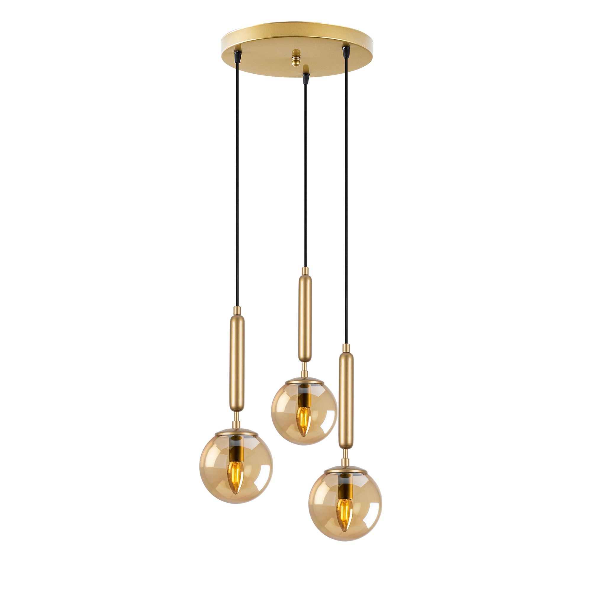 Candeeiro de Teto Dourado Elegante, Corpo em Metal, 34 x 34 x 134 cm | Altura Ajustável, 3 x E14 Máx. 40 W | Design Escandinavo Moderno, Perfeito para Espaços Glamourosos