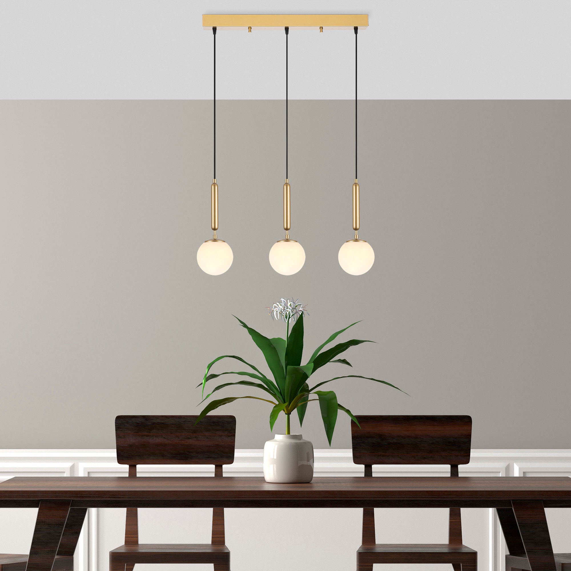 Candeeiro de Teto elegante dourado, corpo de metal, altura ajustável, 62 x 15 x 134 cm | 3 x E14 máx. 40 W | Design escandinavo moderno, perfeito para espaços glamorosos