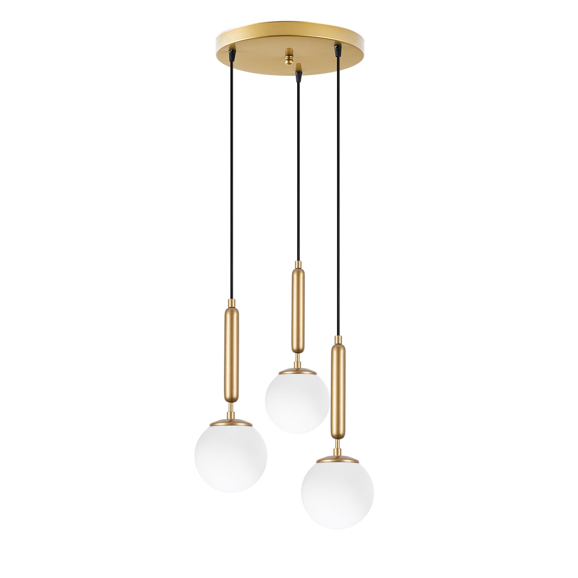 Candeeiro de Teto Dourado Elegante, Corpo em Metal, 34 x 34 x 134 cm | Altura Ajustável, 3 x E14 Máx. 40 W | Design Escandinavo Moderno, Perfeito para Espaços Glamourosos