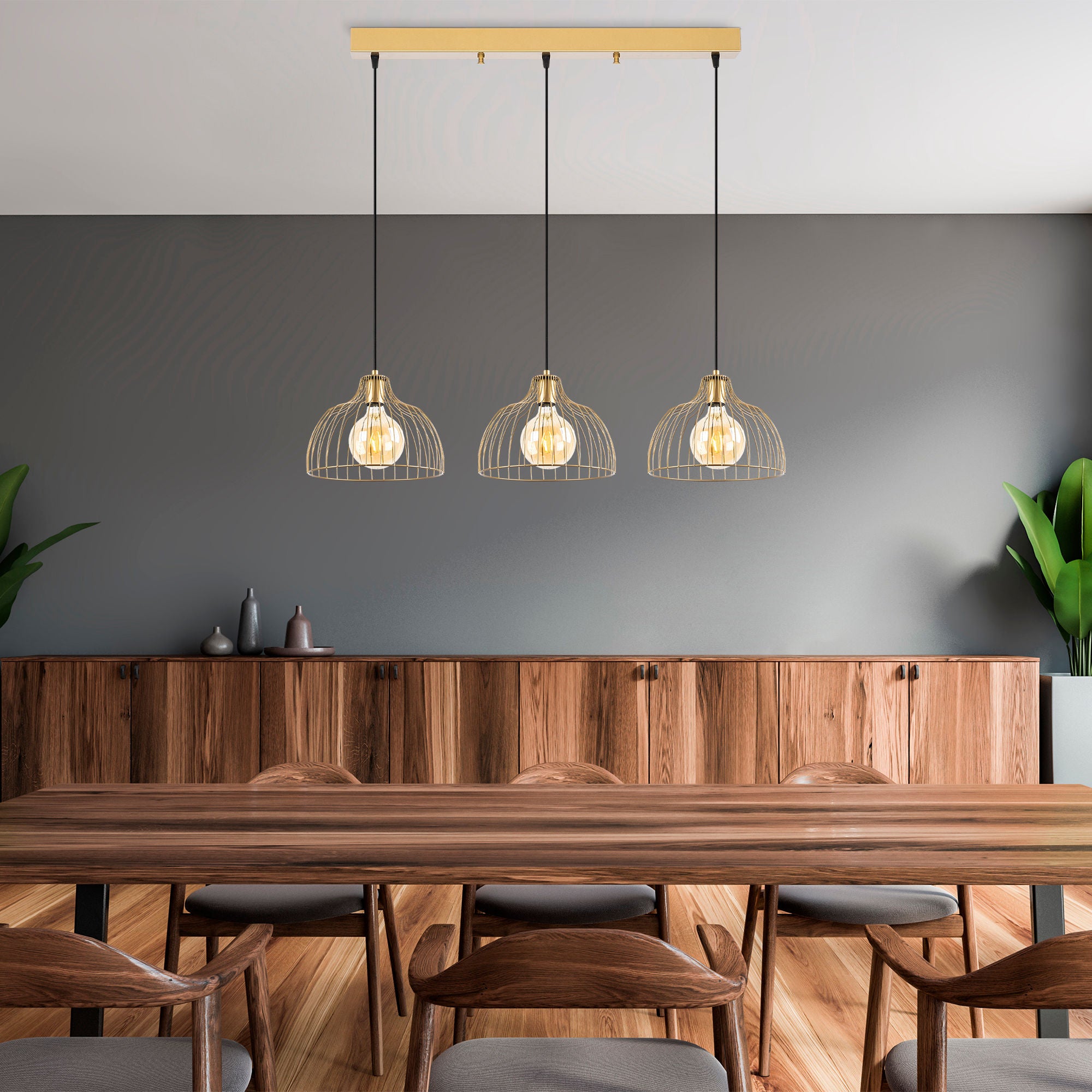 Candeeiro de Teto Dourado Elegante, Corpo em Metal, 101 x 28 x 126 cm | Altura Ajustável, 3 x E27, Máx. 40 W | Design Glamour Moderno para Interiores Elegantes