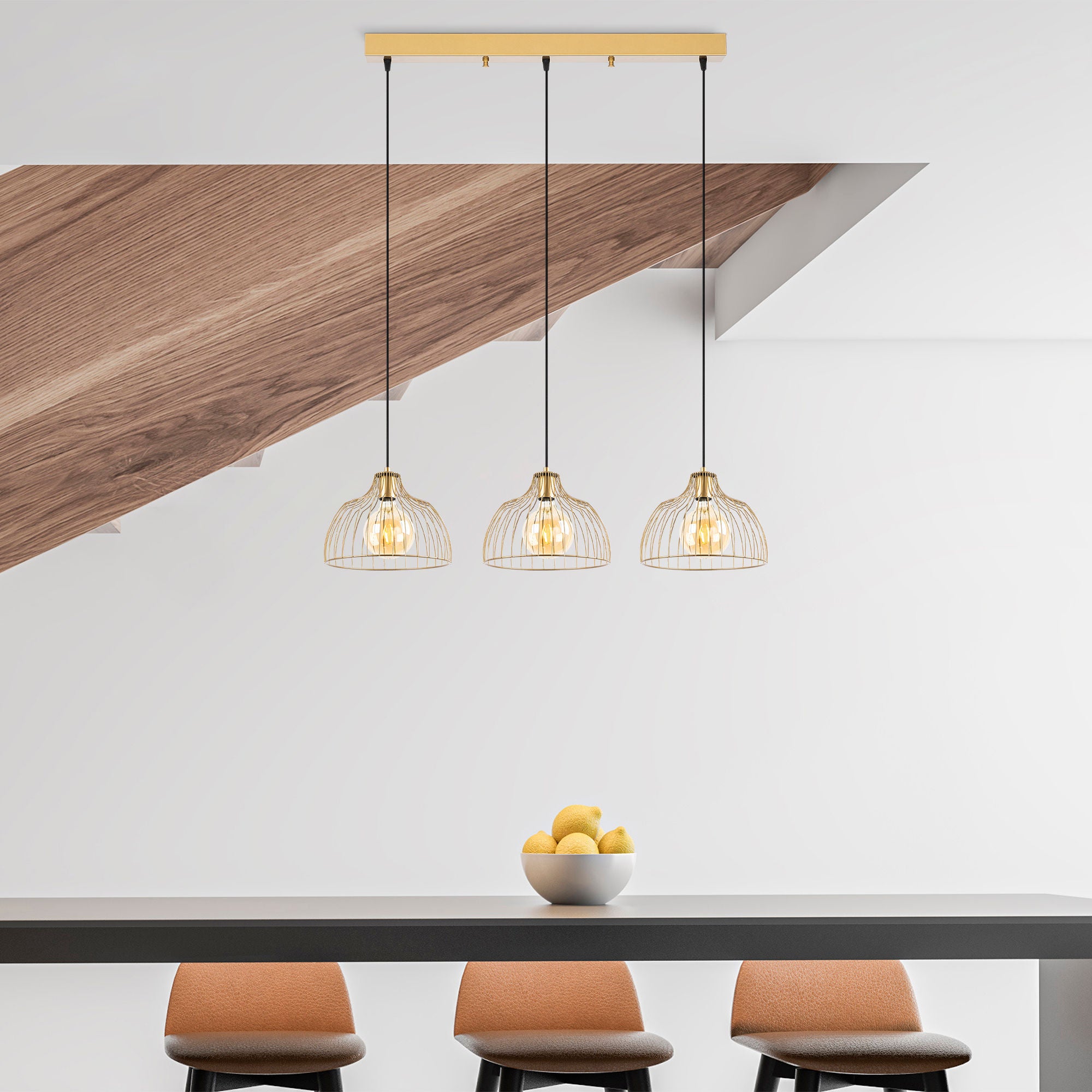 Candeeiro de Teto Dourado Elegante, Corpo em Metal, 101 x 28 x 126 cm | Altura Ajustável, 3 x E27, Máx. 40 W | Design Glamour Moderno para Interiores Elegantes