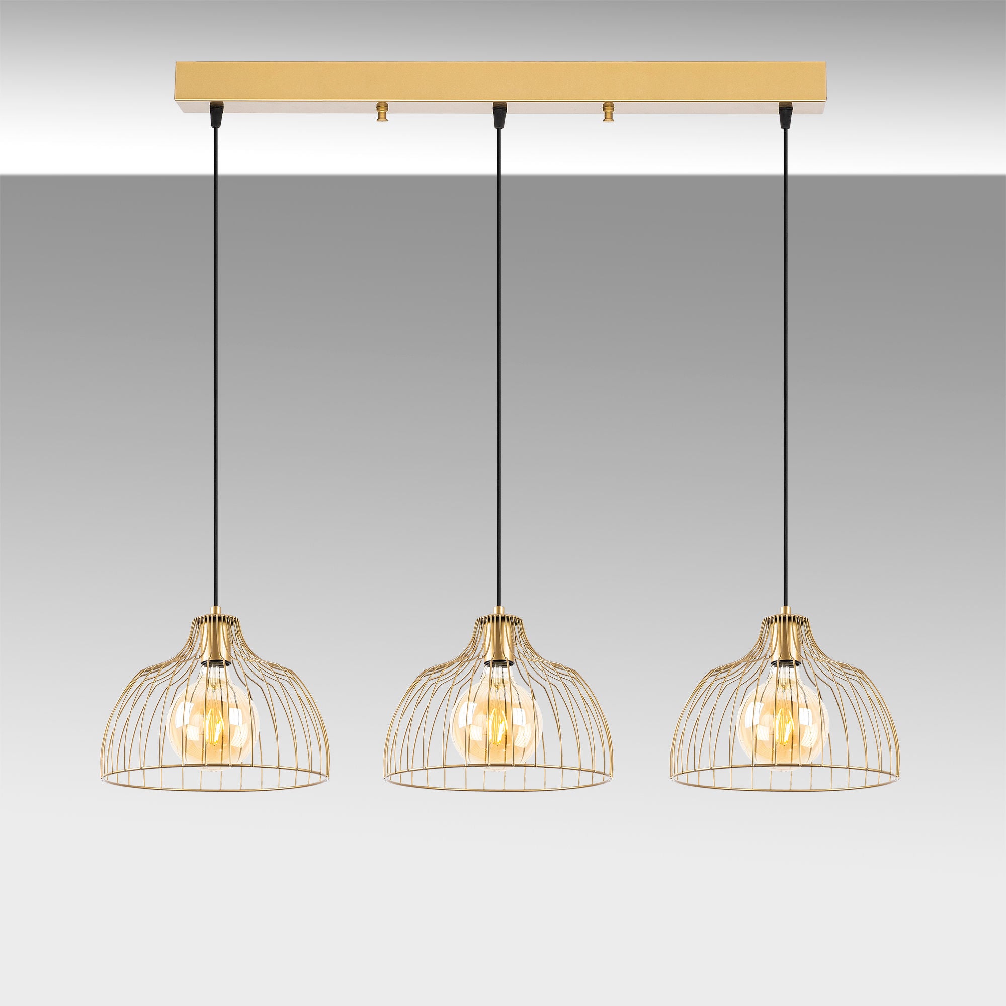 Candeeiro de Teto Dourado Elegante, Corpo em Metal, 101 x 28 x 126 cm | Altura Ajustável, 3 x E27, Máx. 40 W | Design Glamour Moderno para Interiores Elegantes