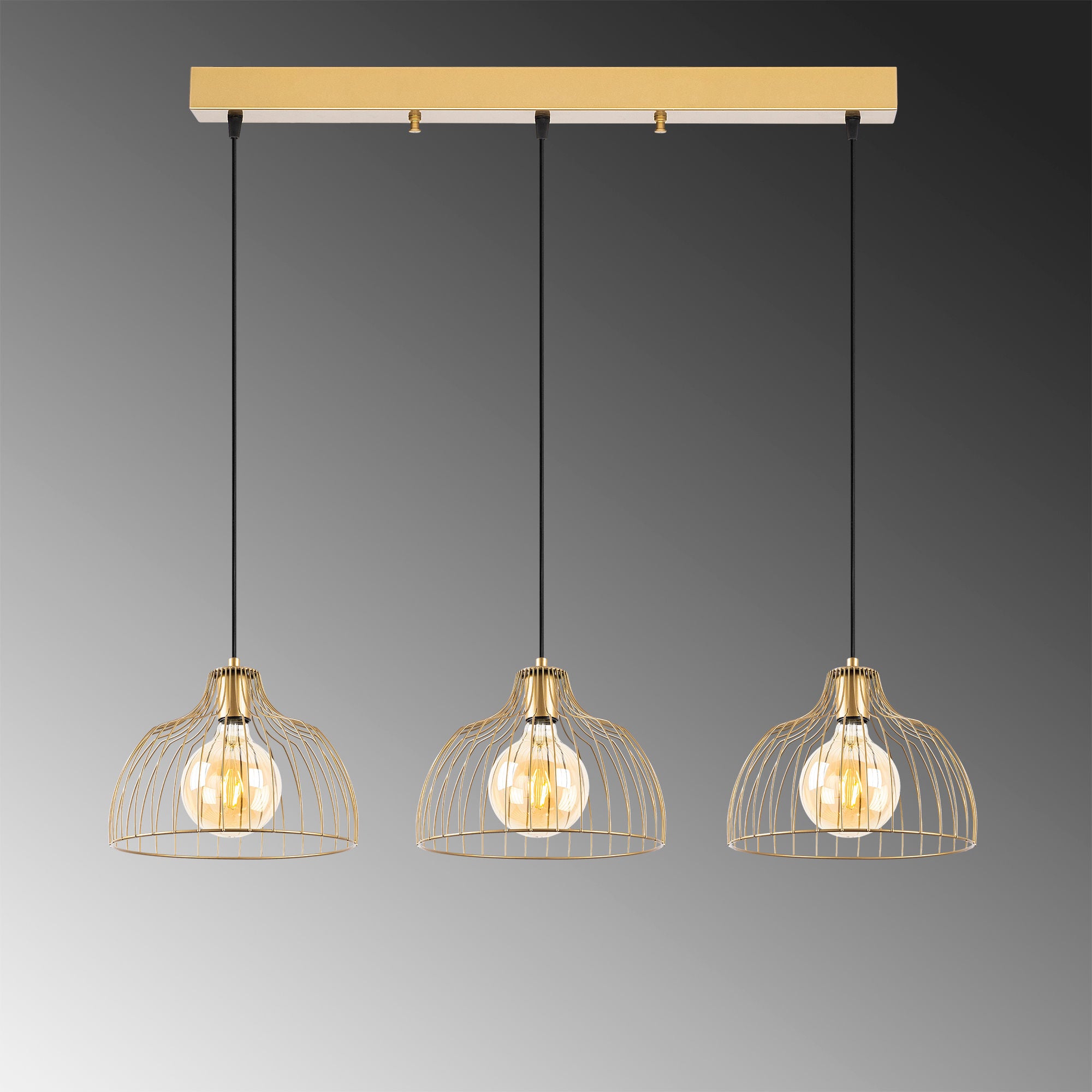 Candeeiro de Teto Dourado Elegante, Corpo em Metal, 101 x 28 x 126 cm | Altura Ajustável, 3 x E27, Máx. 40 W | Design Glamour Moderno para Interiores Elegantes