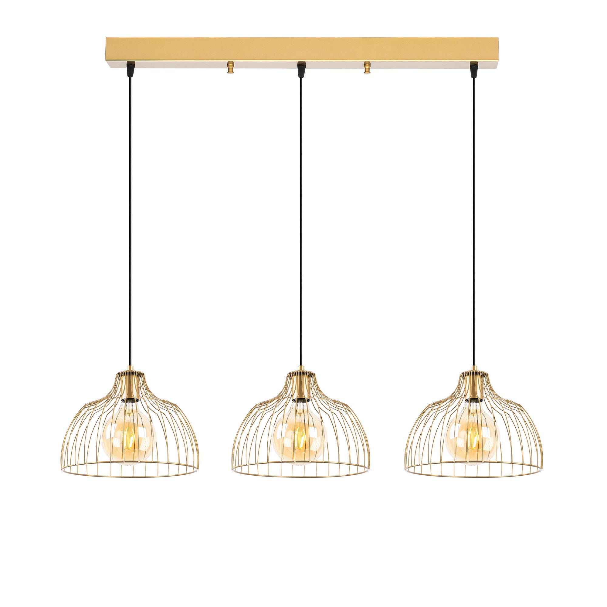 Candeeiro de Teto Dourado Elegante, Corpo em Metal, 101 x 28 x 126 cm | Altura Ajustável, 3 x E27, Máx. 40 W | Design Glamour Moderno para Interiores Elegantes