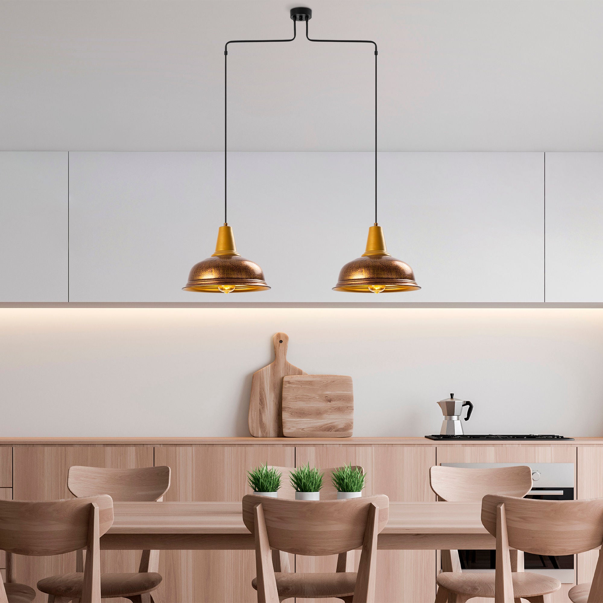 Candeeiro de Teto Elegante de Pátina, Corpo em Metal, 100 x 32 x 137 cm | Altura Ajustável, 2 x E27, Máx. 40 W | Design Escandinavo Moderno para Espaços Glamourosos