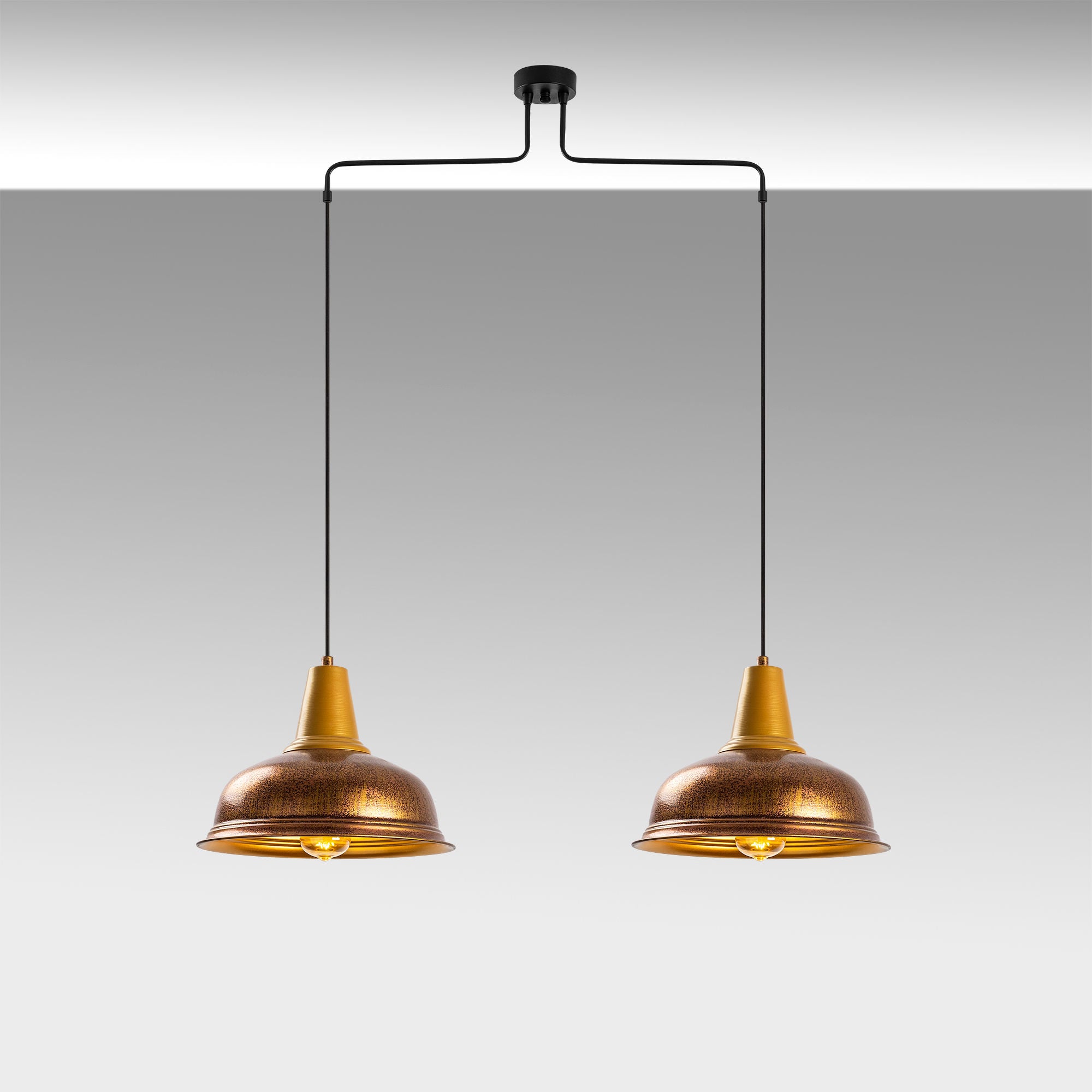 Candeeiro de Teto Elegante de Pátina, Corpo em Metal, 100 x 32 x 137 cm | Altura Ajustável, 2 x E27, Máx. 40 W | Design Escandinavo Moderno para Espaços Glamourosos