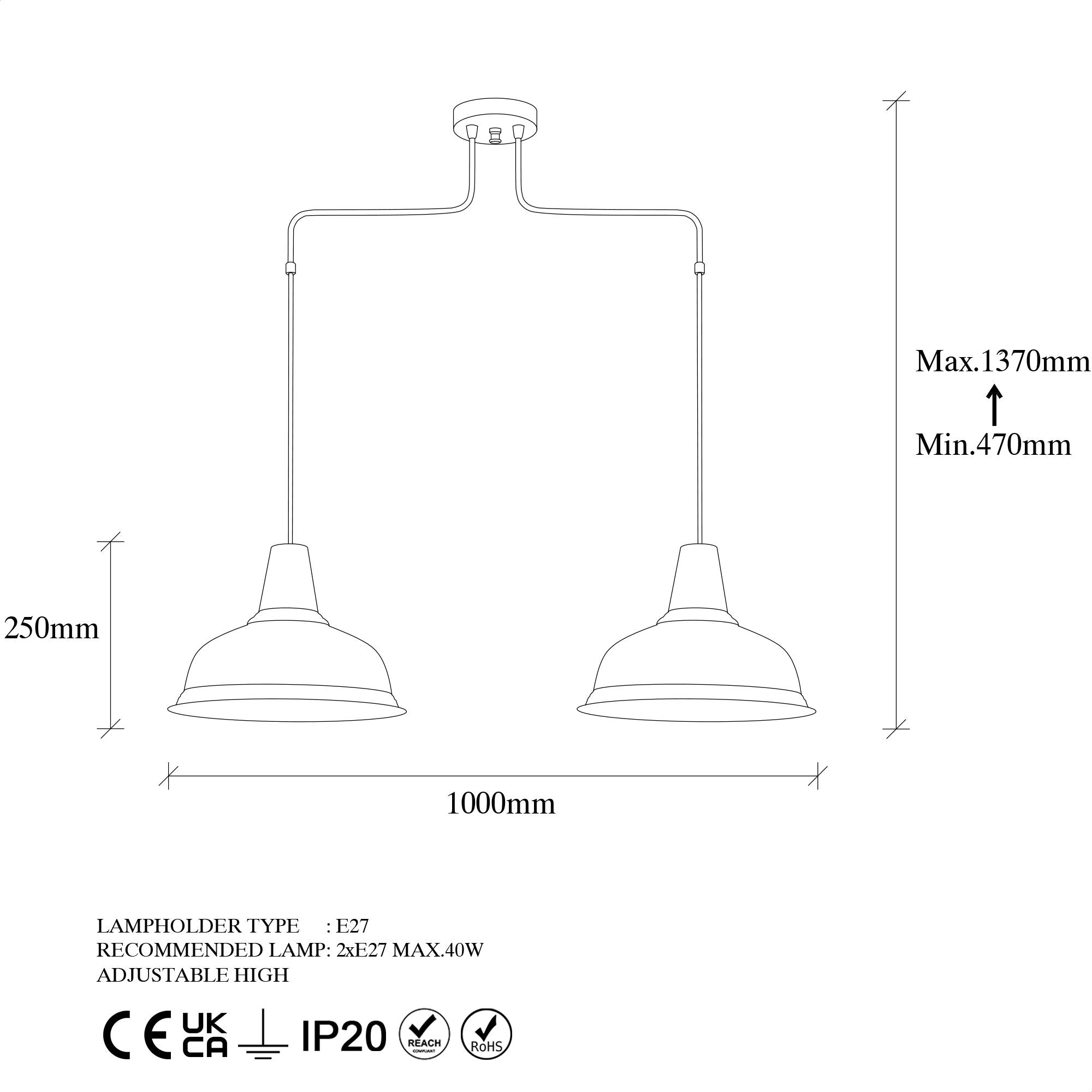 Candeeiro de Teto Elegante de Pátina, Corpo em Metal, 100 x 32 x 137 cm | Altura Ajustável, 2 x E27, Máx. 40 W | Design Escandinavo Moderno para Espaços Glamourosos