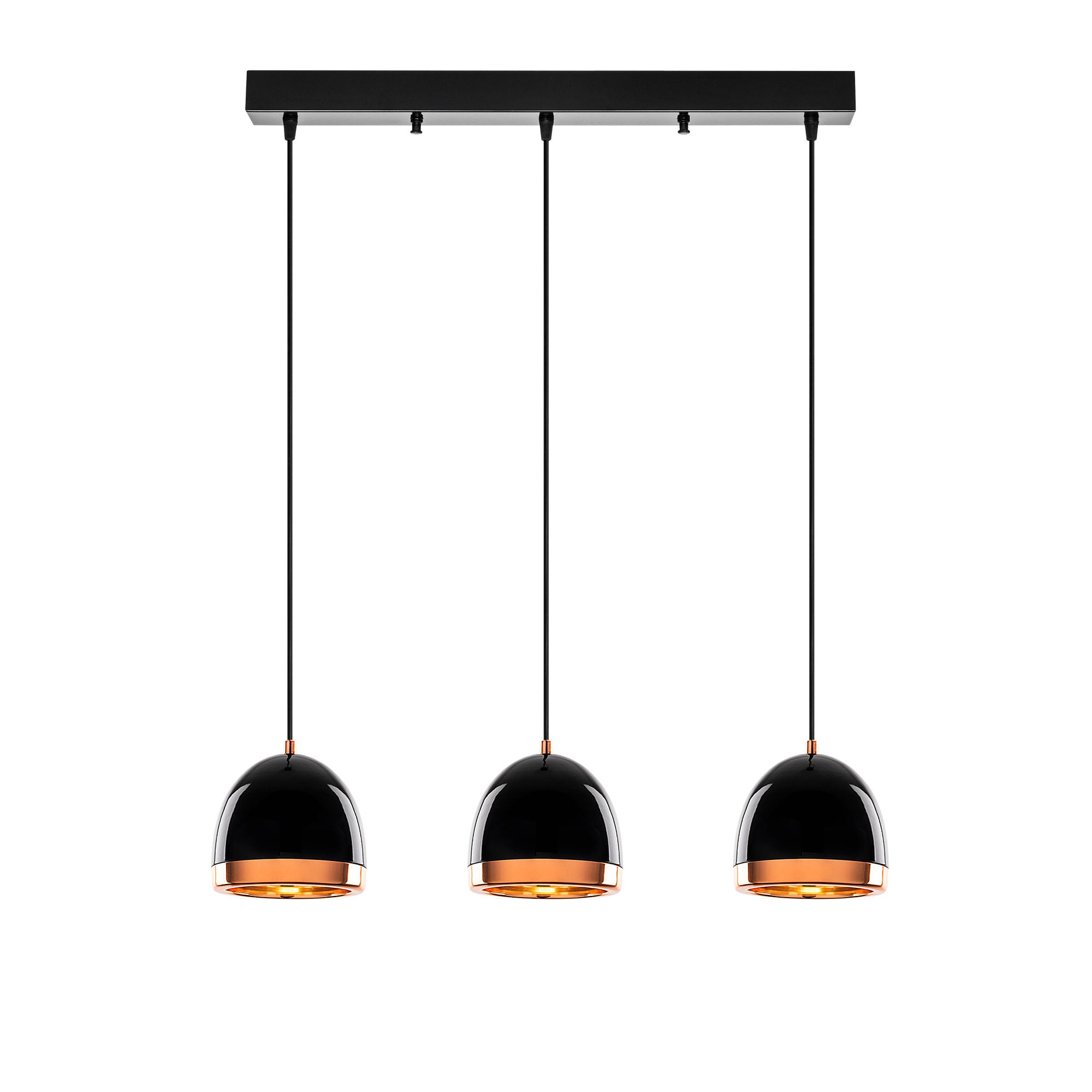 Candeeiro de Teto elegante preto e dourado, corpo de metal, altura ajustável, 62 x 17 x 110 cm | 3 soquetes E27, design industrial moderno para casa e escritório
