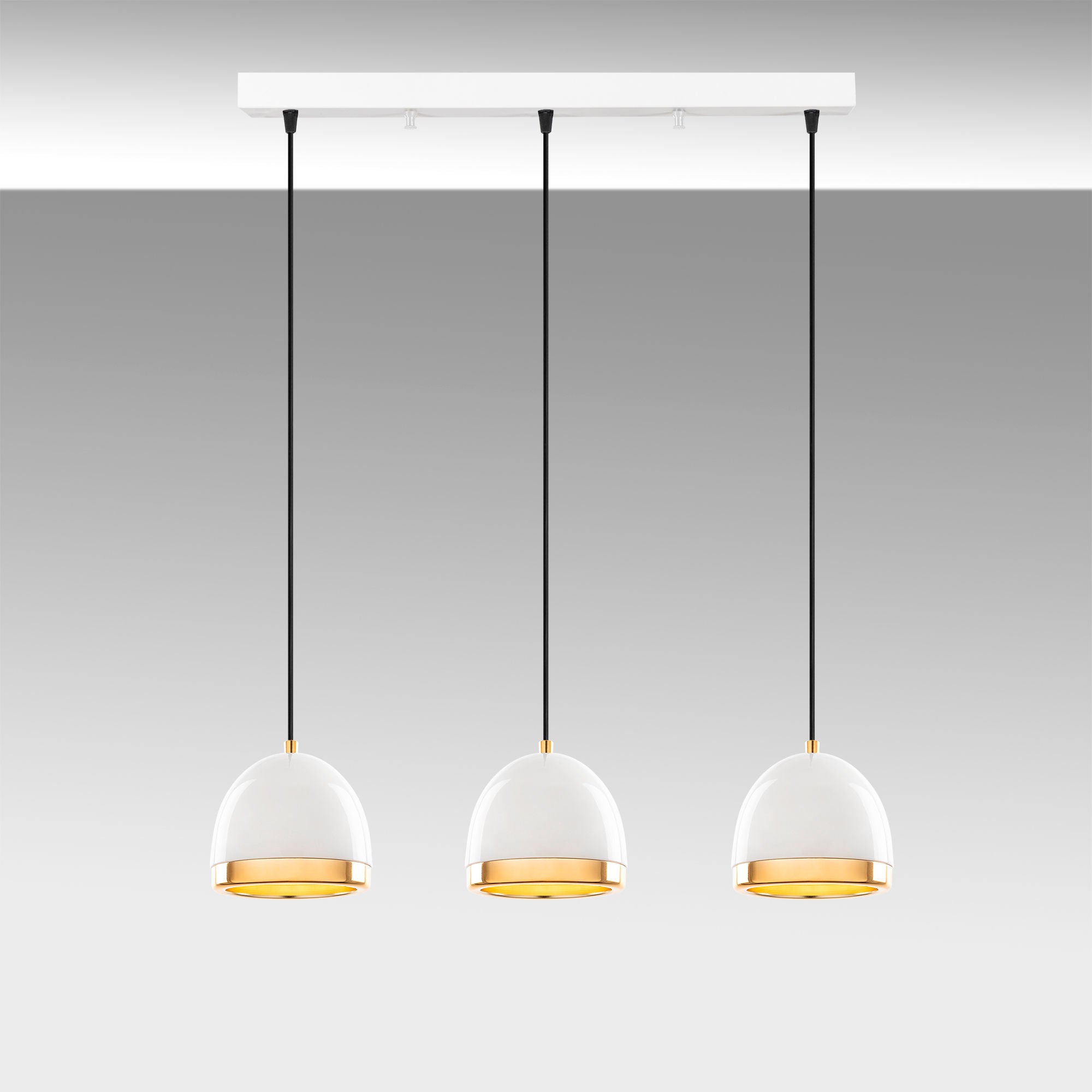 Candeeiro de Teto elegante branco e dourado, corpo de metal, altura ajustável, 62 x 17 x 110 cm | 3 x E27 máx. 40 W | Design escandinavo moderno para decoração de casa