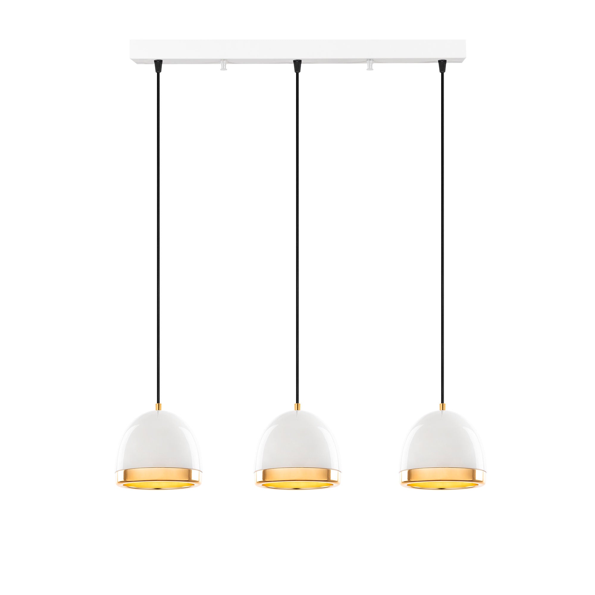 Candeeiro de Teto elegante branco e dourado, corpo de metal, altura ajustável, 62 x 17 x 110 cm | 3 x E27 máx. 40 W | Design escandinavo moderno para decoração de casa