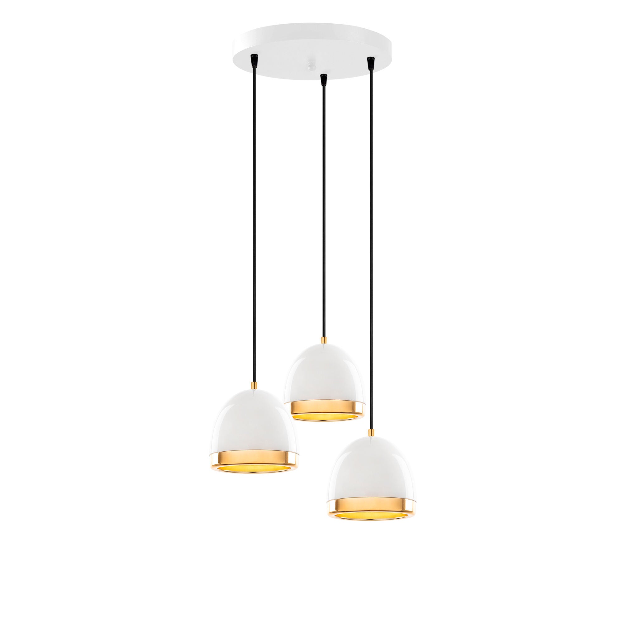 Candeeiro de Teto elegante branco e dourado, corpo de metal, 35 x 35 x 110 cm, altura ajustável, 3 x E27 máx. 40 W, design escandinavo, perfeito para espaços modernos