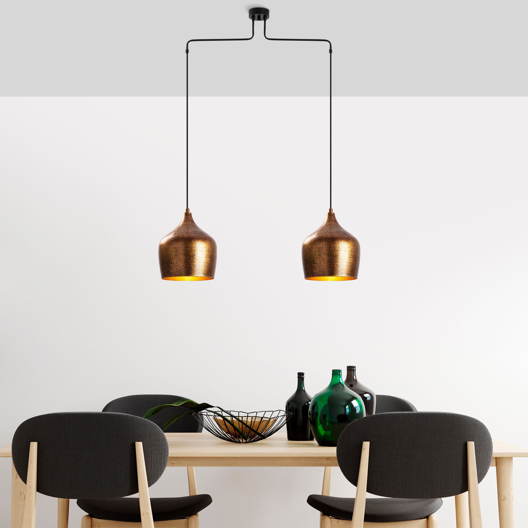Candeeiro de Teto Elegante de Pátina, Corpo em Metal, 90 x 20 x 138 cm | Altura Ajustável, 2 x E27, Máx. 40 W | Design Moderno e Glamouroso para Interiores Elegantes