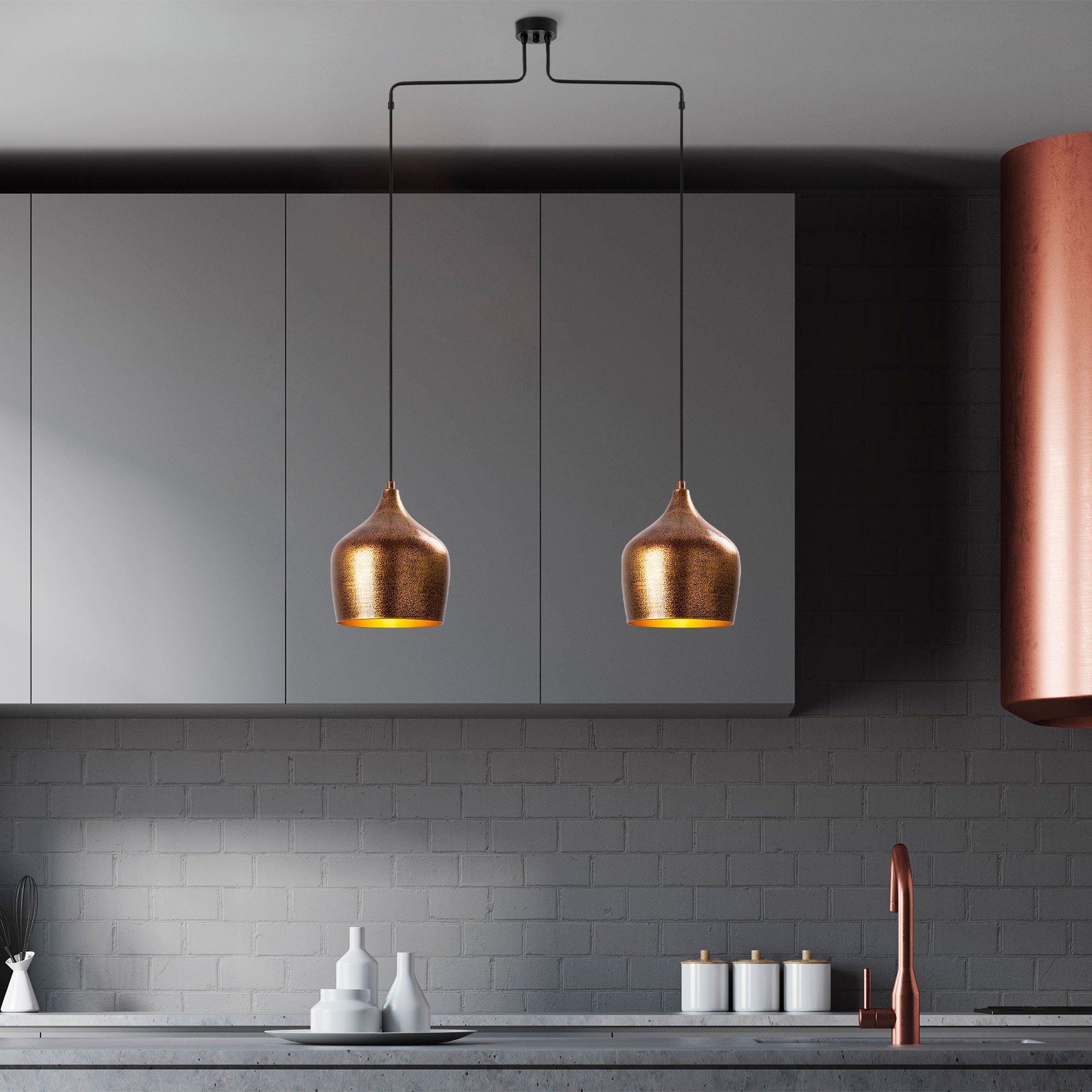 Candeeiro de Teto Elegante de Pátina, Corpo em Metal, 90 x 20 x 138 cm | Altura Ajustável, 2 x E27, Máx. 40 W | Design Moderno e Glamouroso para Interiores Elegantes