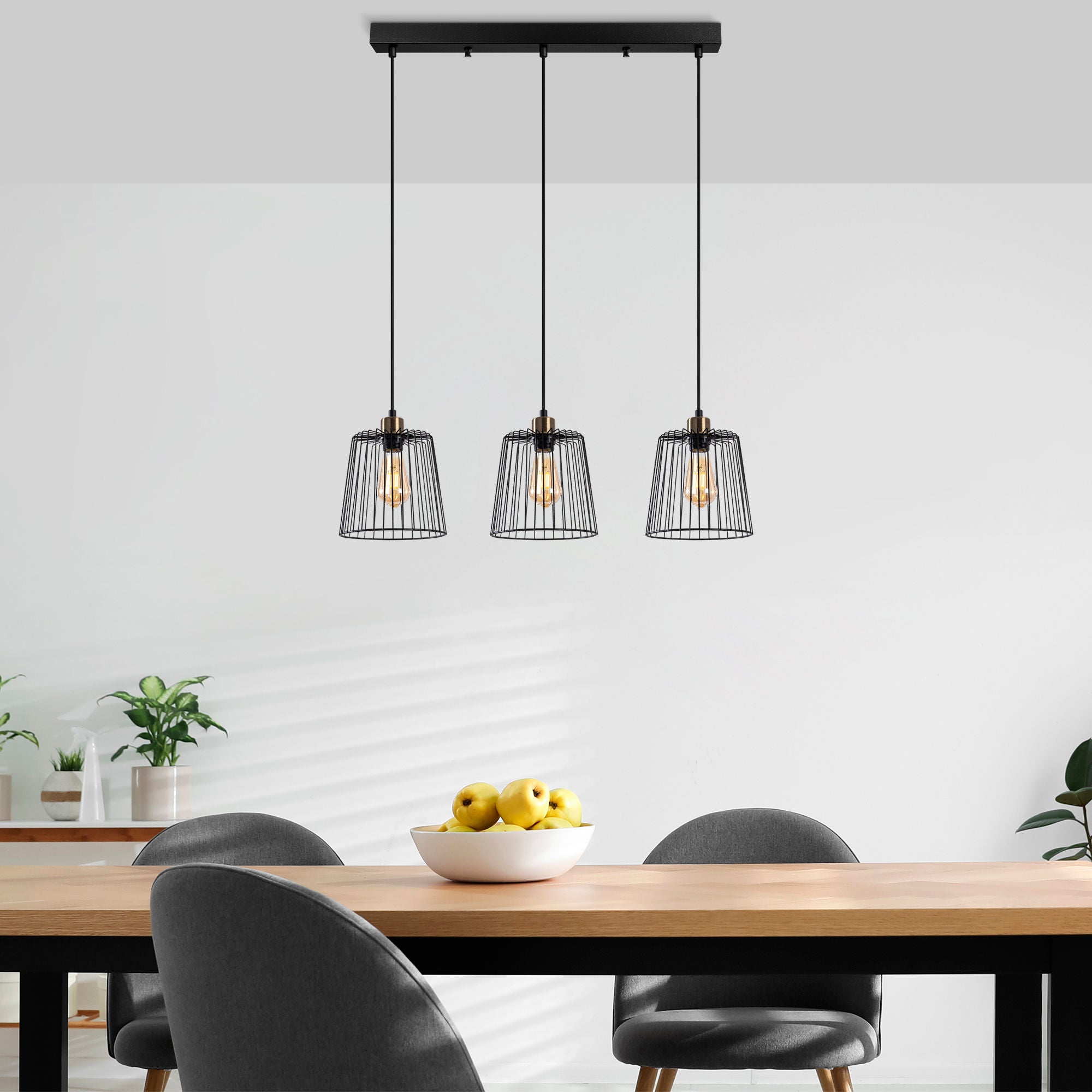 Candeeiro de Teto Industrial, Acabamento Preto e Antigo, 68 x 16 x 114 cm | Corpo em Metal, Altura Ajustável, 3 Soquetes E27, Perfeito para Espaços Modernos