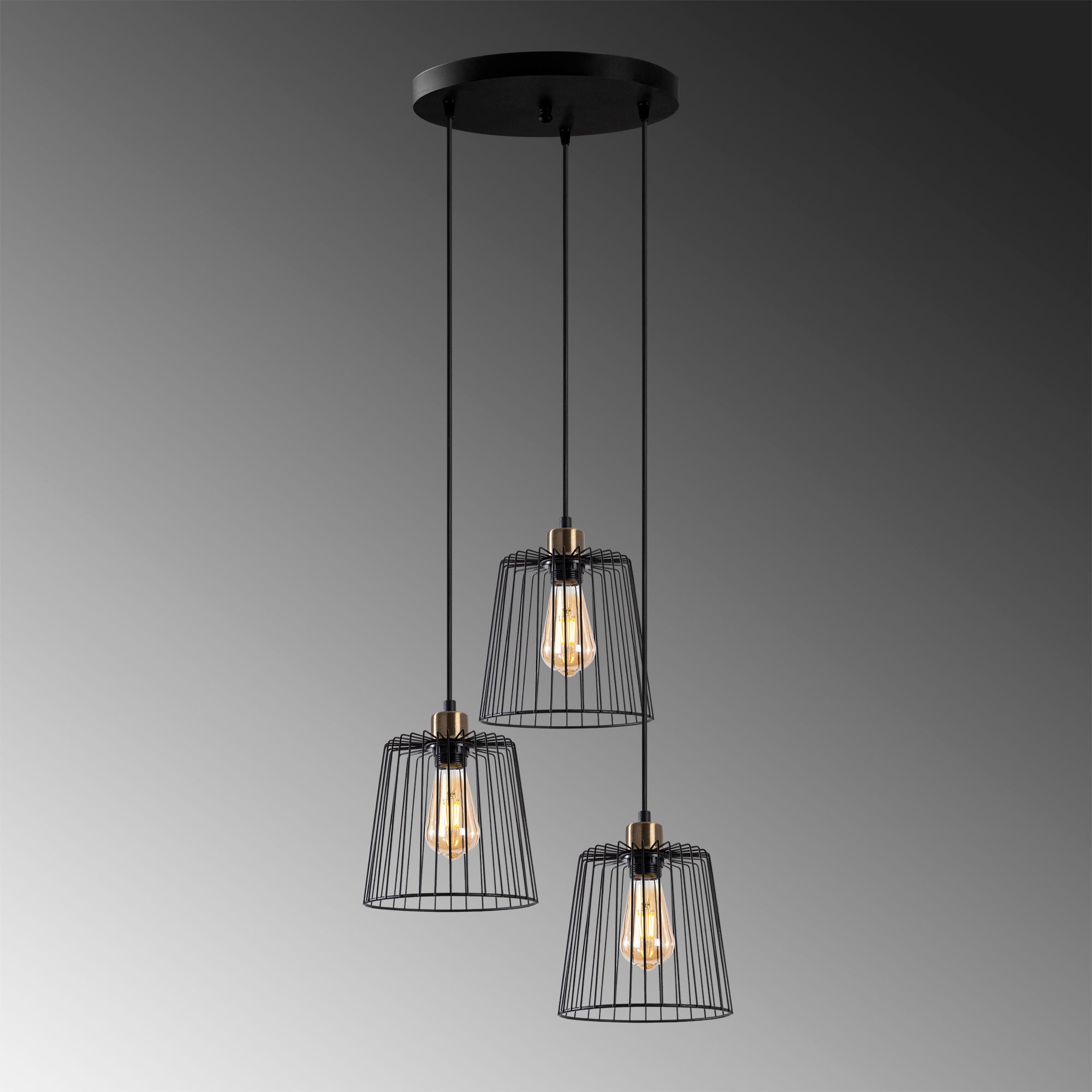 Candeeiro de Teto Industrial, Acabamento Preto e Antigo, 50 x 50 x 114 cm | Corpo em Metal, Altura Ajustável, 3 Soquetes E27, Perfeito para Espaços Modernos