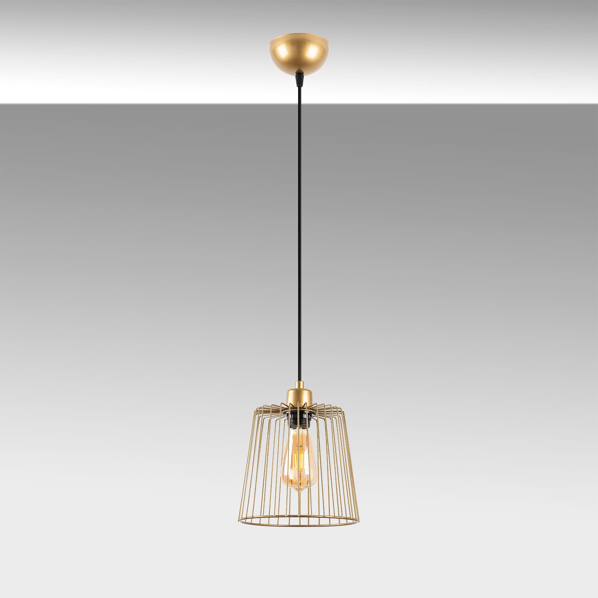 Candeeiro de Teto Elegante Dourado Brilhante, Corpo em Metal, Altura Ajustável, 16 x 16 x 114 cm | Soquete E27, Design Moderno e Glamouroso para Interiores Elegantes