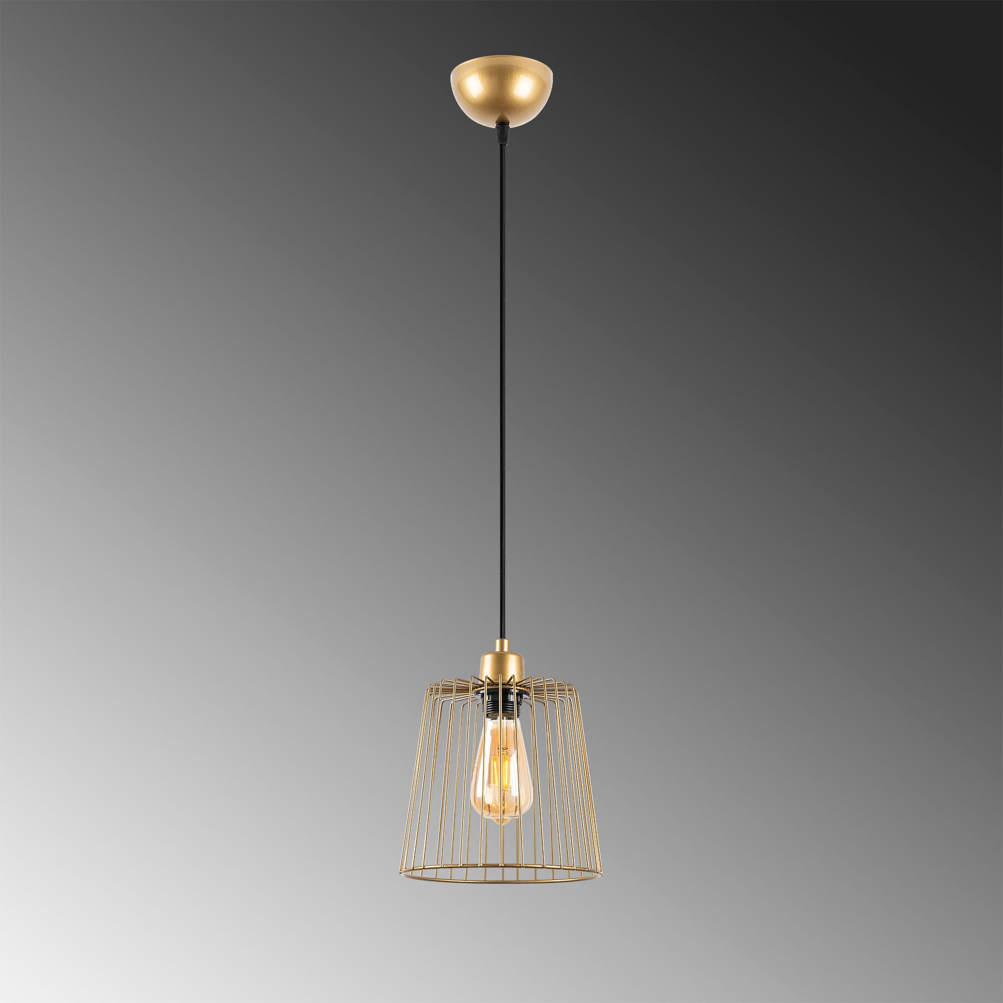 Candeeiro de Teto Elegante Dourado Brilhante, Corpo em Metal, Altura Ajustável, 16 x 16 x 114 cm | Soquete E27, Design Moderno e Glamouroso para Interiores Elegantes