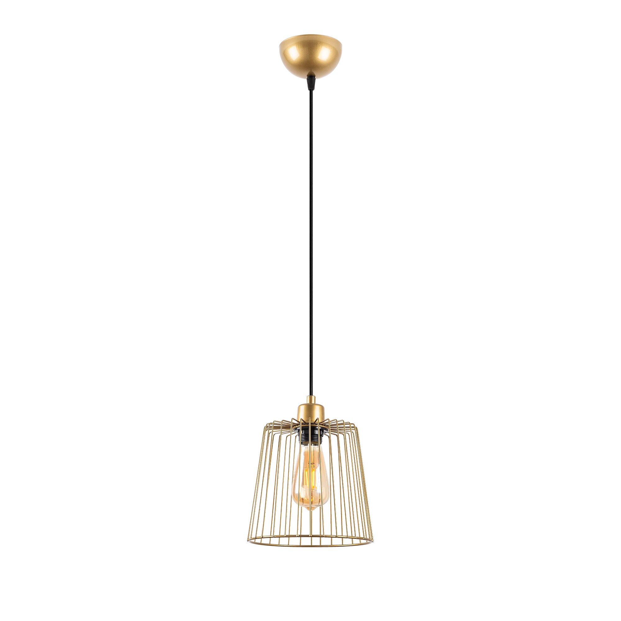 Candeeiro de Teto Elegante Dourado Brilhante, Corpo em Metal, Altura Ajustável, 16 x 16 x 114 cm | Soquete E27, Design Moderno e Glamouroso para Interiores Elegantes
