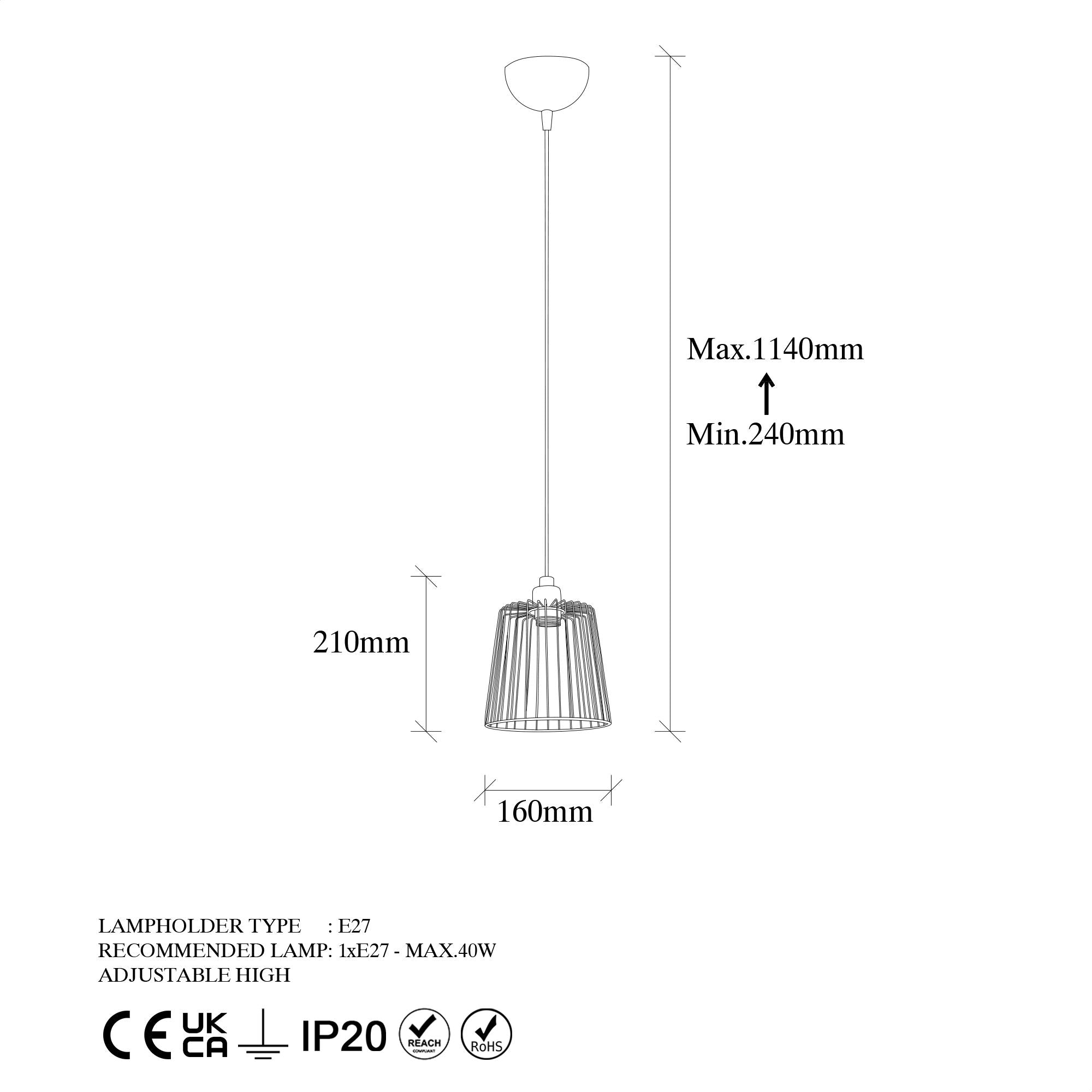 Candeeiro de Teto Elegante Dourado Brilhante, Corpo em Metal, Altura Ajustável, 16 x 16 x 114 cm | Soquete E27, Design Moderno e Glamouroso para Interiores Elegantes