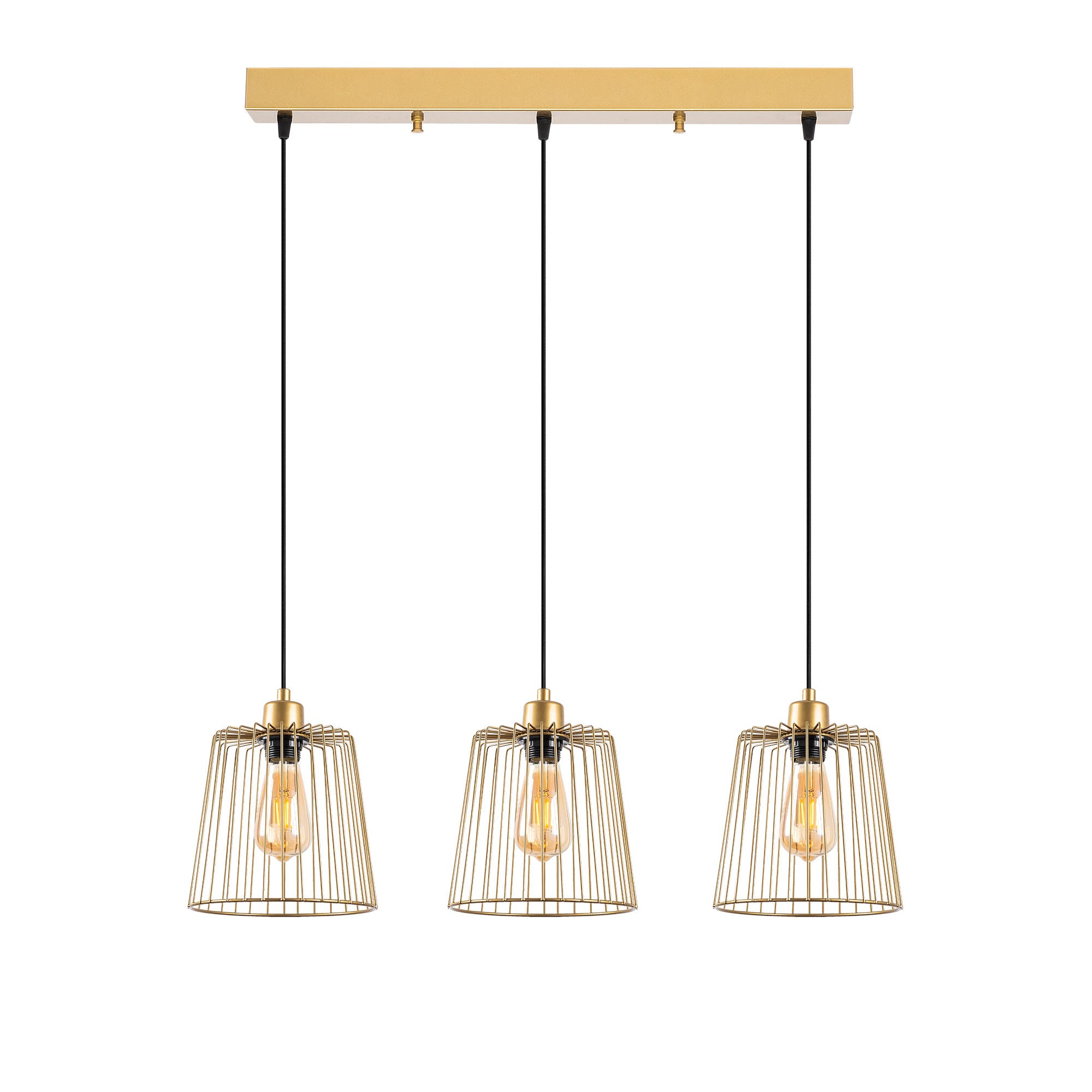 Candeeiro de Teto elegante em ouro brilhante, corpo de metal, altura ajustável, 68 x 16 x 114 cm | 3 x E27 máx. 40 W | Design moderno para decoração elegante