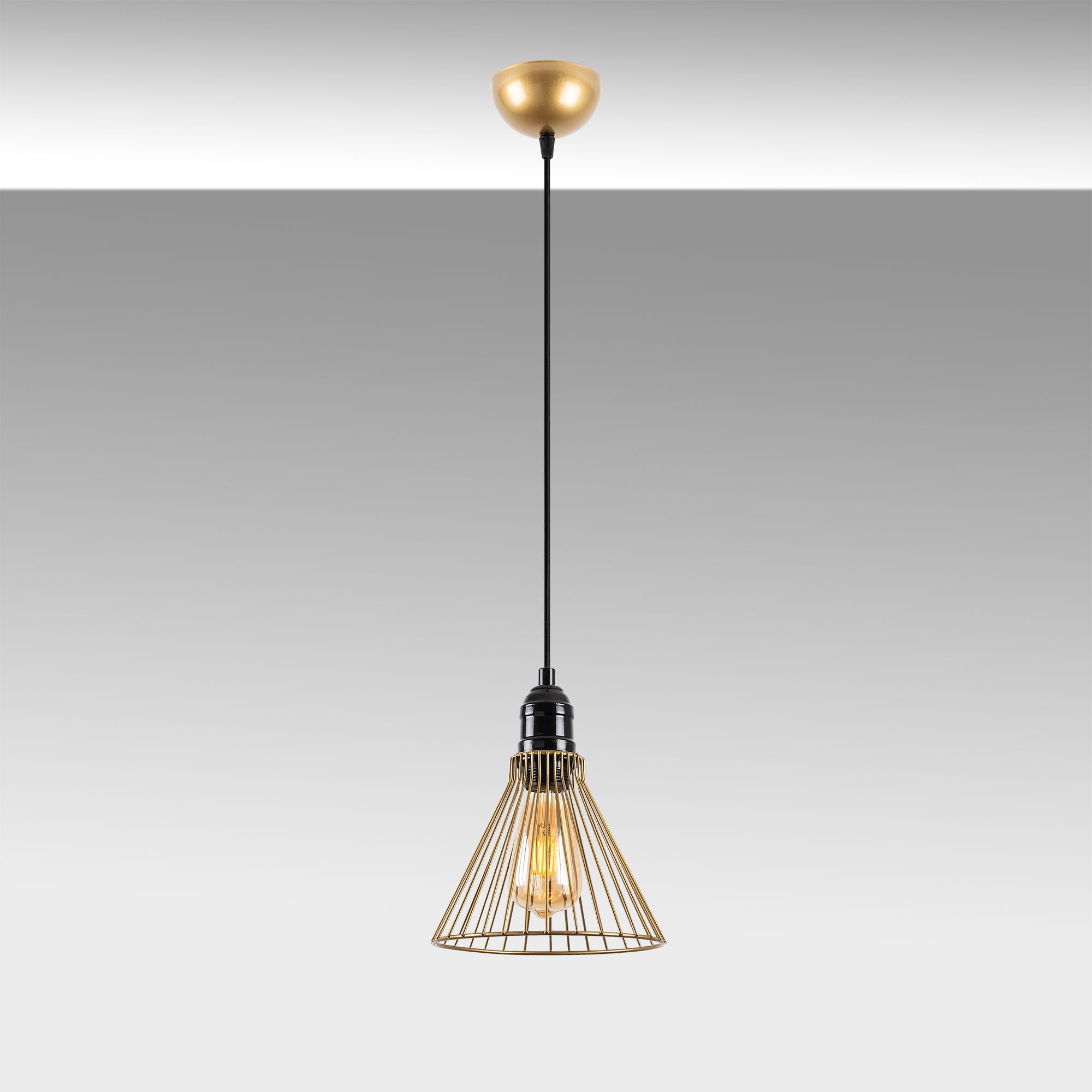 Candeeiro de Teto Dourado Elegante, Corpo em Metal, Altura Ajustável, 20 x 20 x 124 cm | Soquete E27, Potência Máxima de 40 W | Perfeito para Decoração e Iluminação Glamourosas