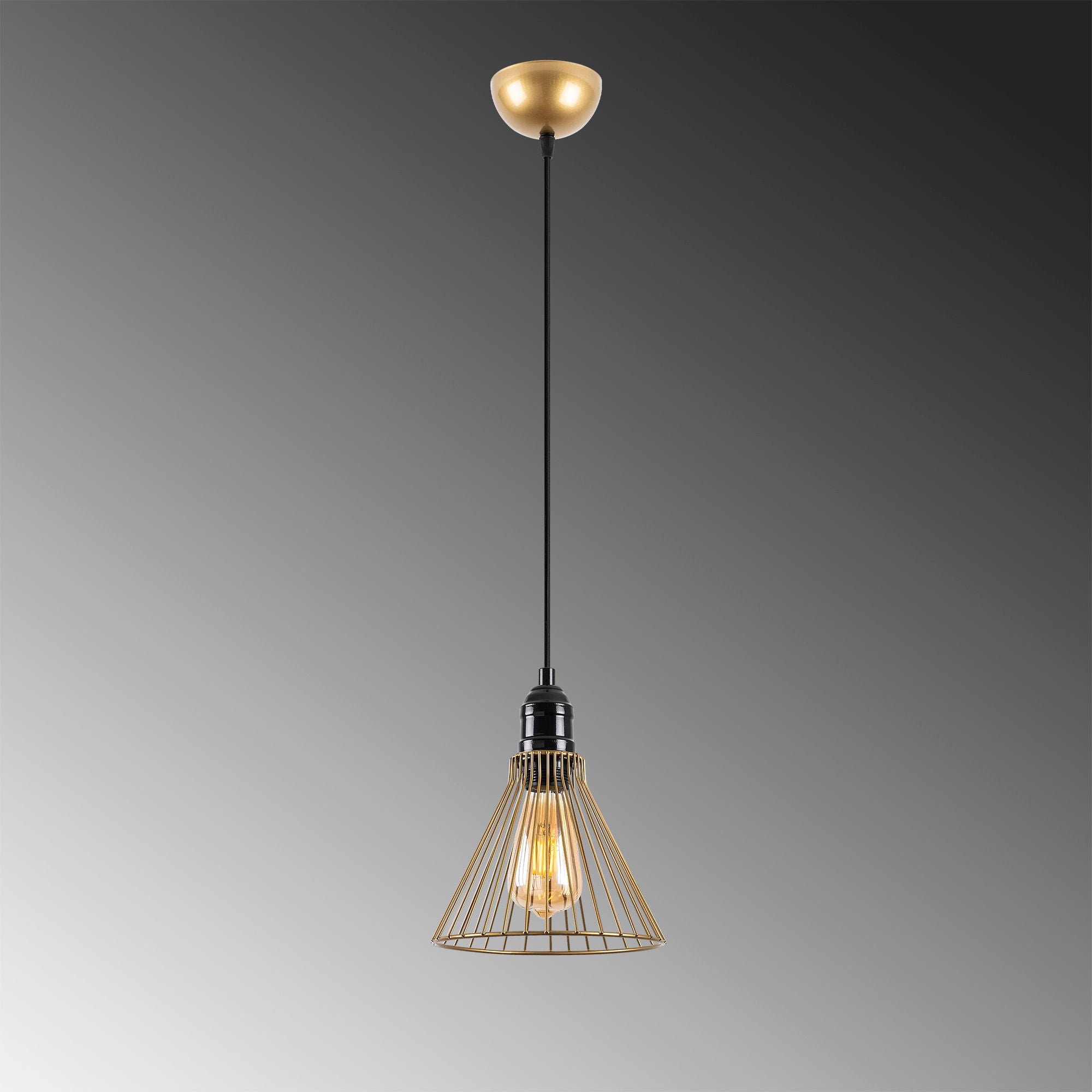 Candeeiro de Teto Dourado Elegante, Corpo em Metal, Altura Ajustável, 20 x 20 x 124 cm | Soquete E27, Potência Máxima de 40 W | Perfeito para Decoração e Iluminação Glamourosas