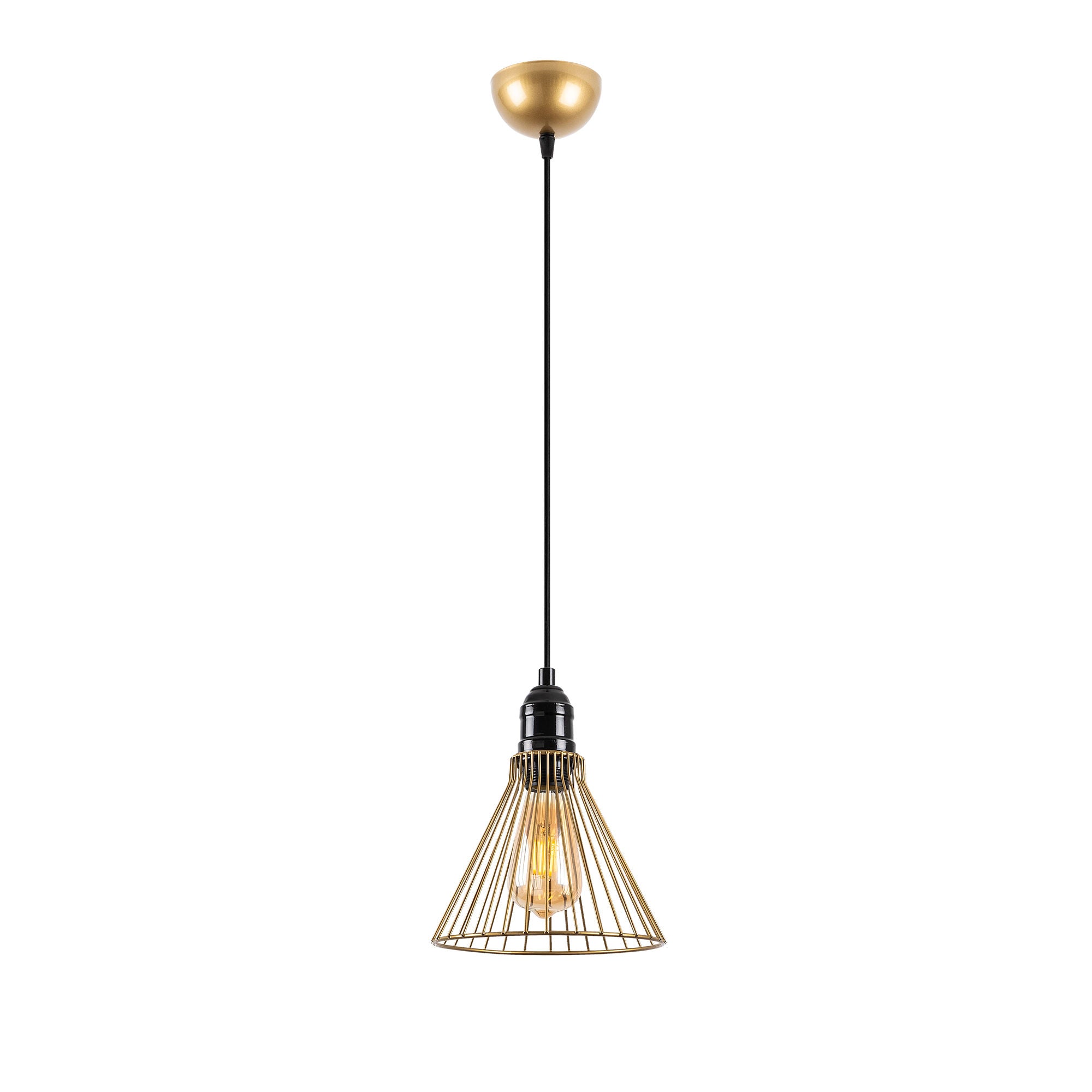 Candeeiro de Teto Dourado Elegante, Corpo em Metal, Altura Ajustável, 20 x 20 x 124 cm | Soquete E27, Potência Máxima de 40 W | Perfeito para Decoração e Iluminação Glamourosas