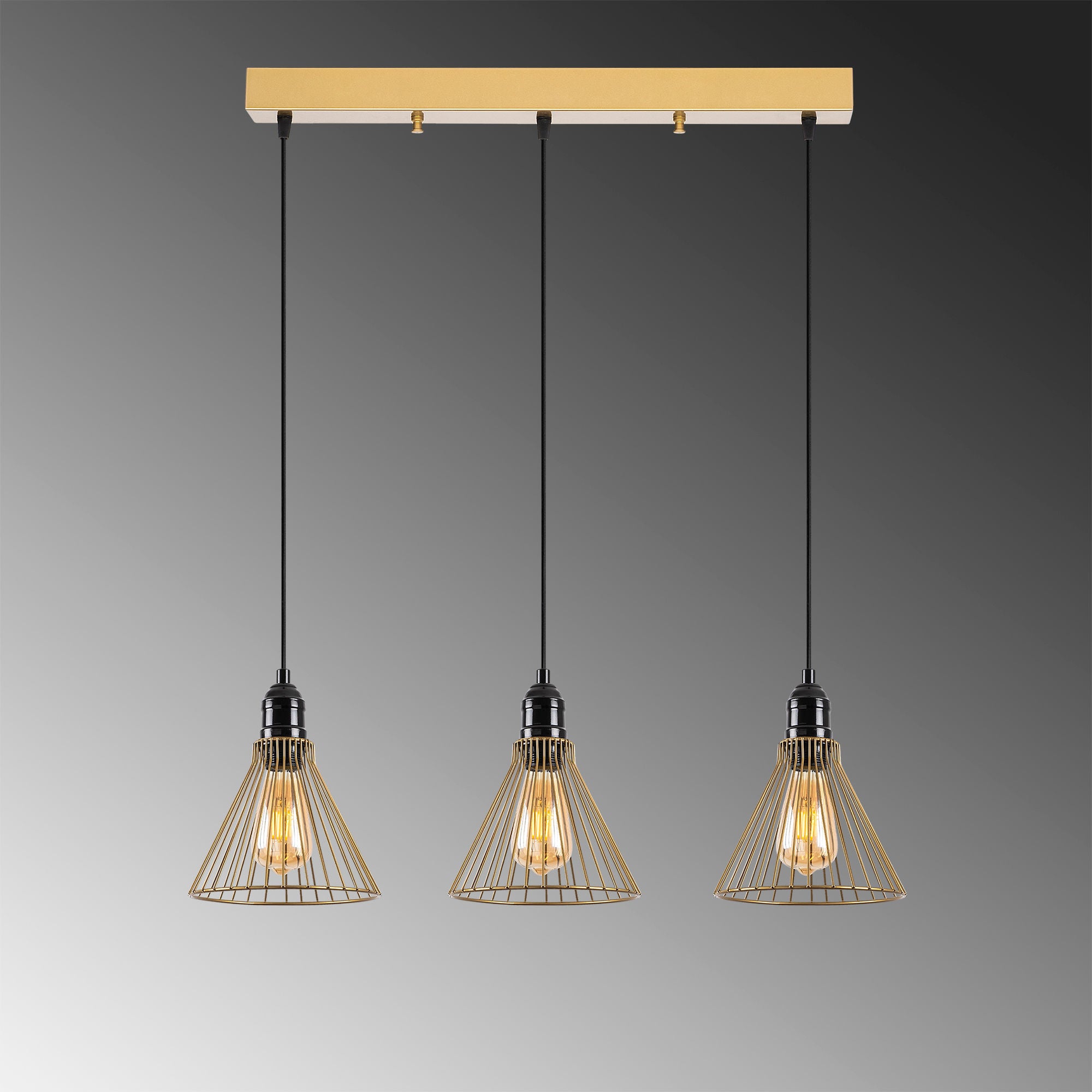 Candeeiro de Teto moderno dourado, corpo de metal, 72 x 20 x 124 cm, altura ajustável, 3 x E27 máx. 40 W, design elegante para casa e escritório, classificação IP20