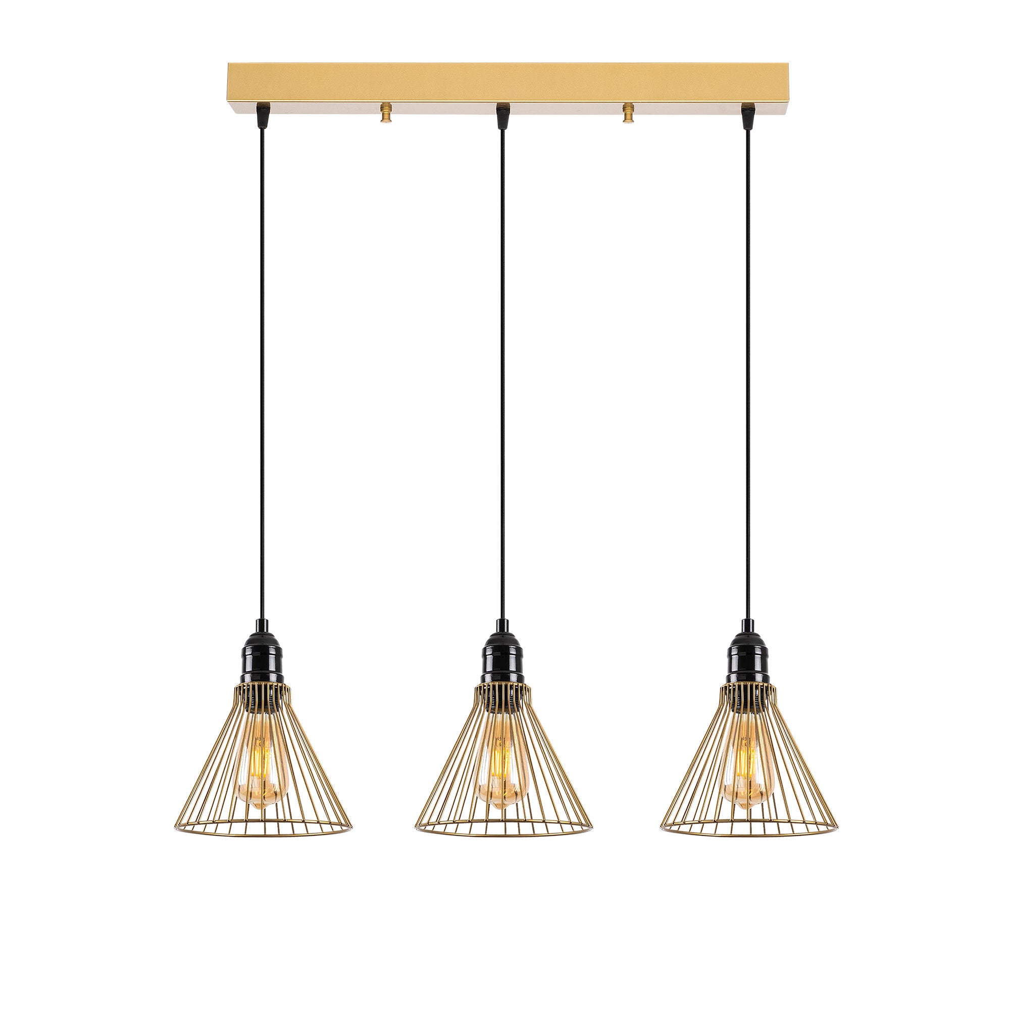Candeeiro de Teto moderno dourado, corpo de metal, 72 x 20 x 124 cm, altura ajustável, 3 x E27 máx. 40 W, design elegante para casa e escritório, classificação IP20