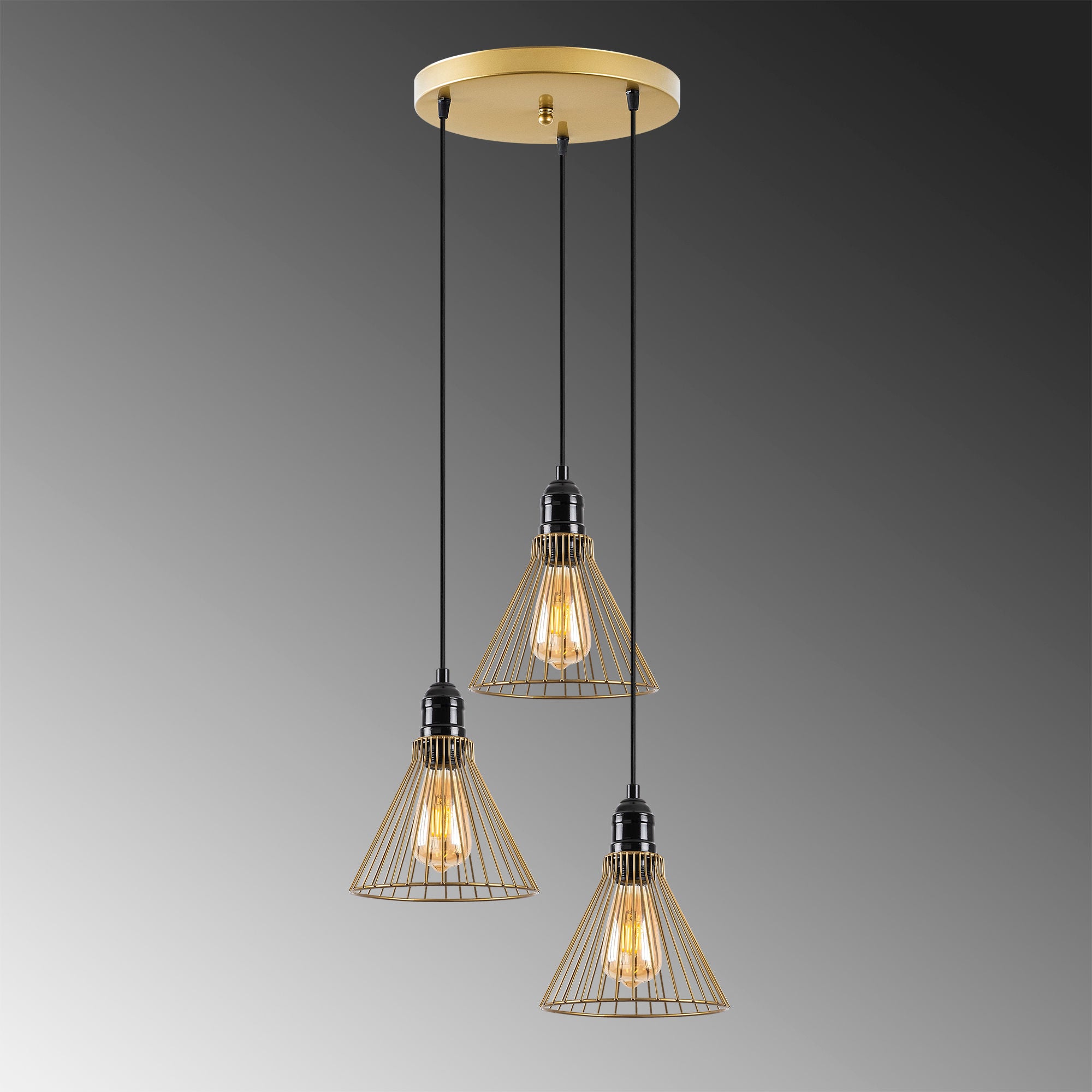 Candeeiro de Teto Dourado Brilhante e Glamouroso, Corpo em Metal, 41 x 41 x 124 cm | Altura Ajustável, 3 Soquetes E27, Design Elegante para Espaços Modernos | Classificação IP20