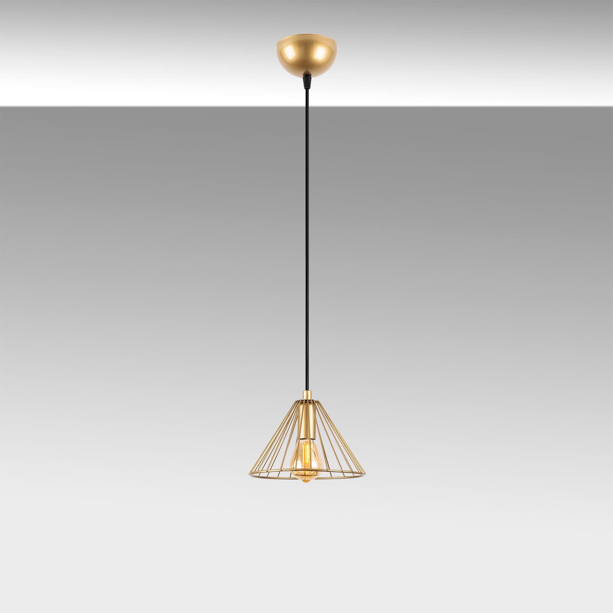 Candeeiro de Teto elegante em ouro brilhante, corpo de metal, altura ajustável, 20 x 20 x 117 cm | Soquete E27, design moderno e glamouroso para casa e escritório | Classificação IP20