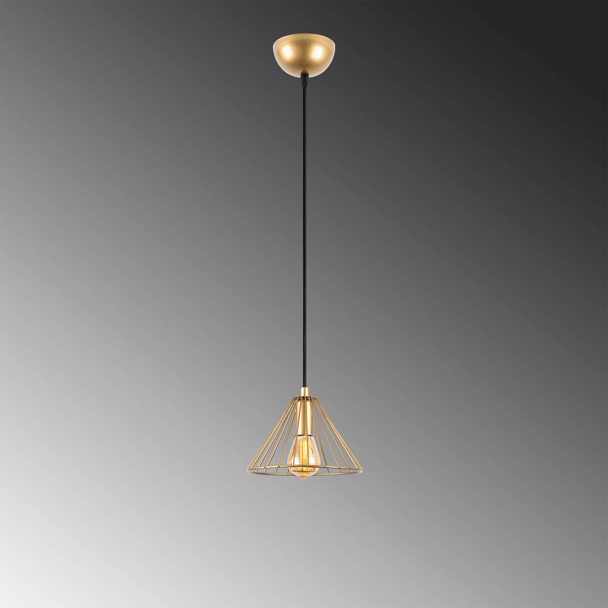 Candeeiro de Teto elegante em ouro brilhante, corpo de metal, altura ajustável, 20 x 20 x 117 cm | Soquete E27, design moderno e glamouroso para casa e escritório | Classificação IP20