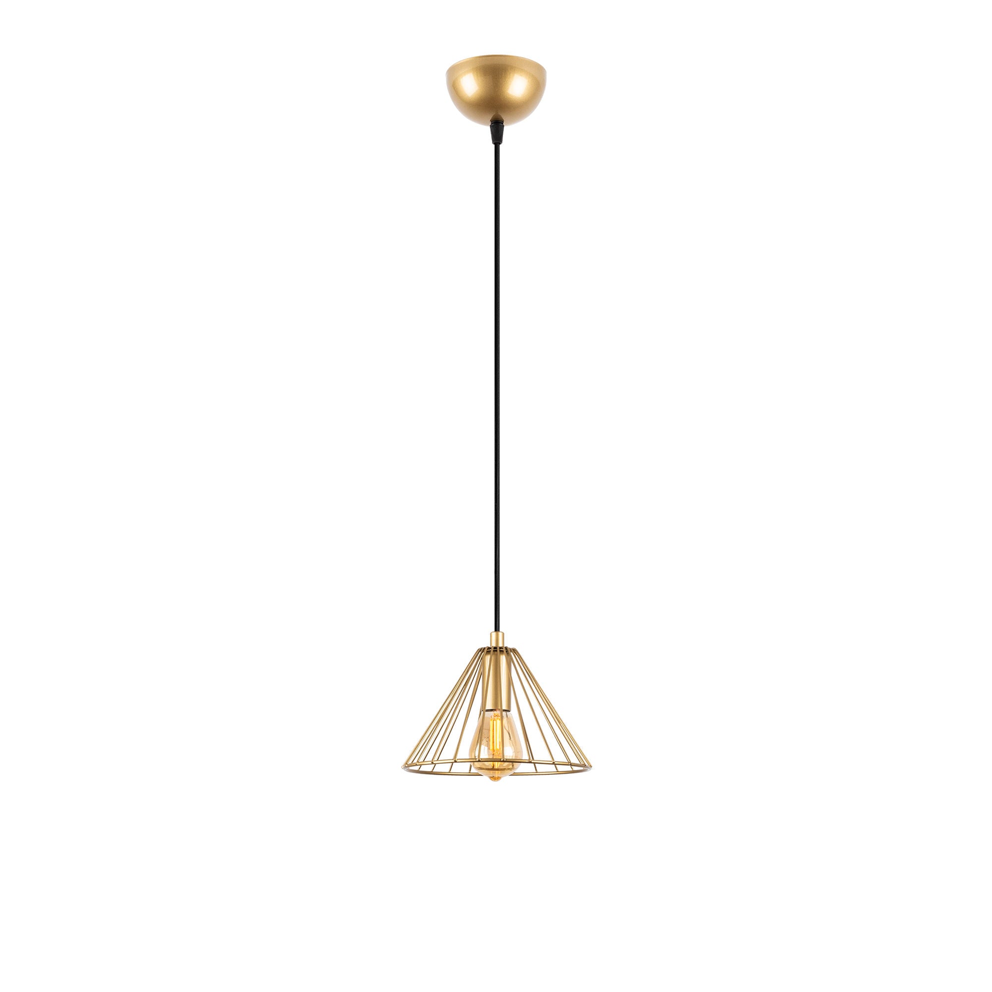 Candeeiro de Teto elegante em ouro brilhante, corpo de metal, altura ajustável, 20 x 20 x 117 cm | Soquete E27, design moderno e glamouroso para casa e escritório | Classificação IP20