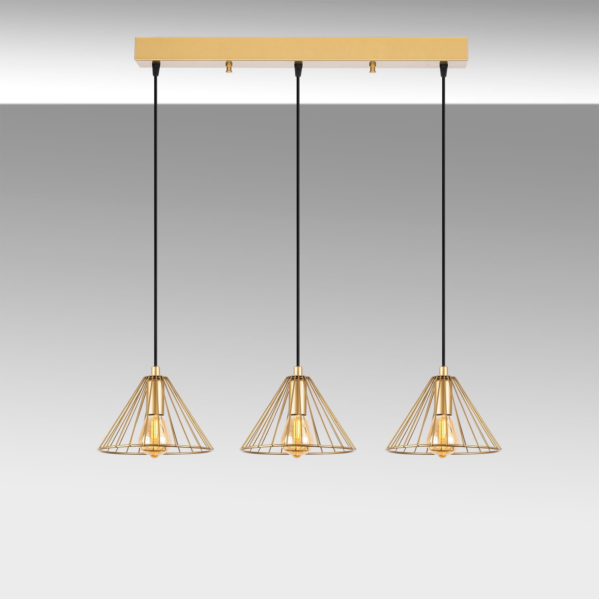 Candeeiro de Teto Elegante Dourado Brilhante, Corpo em Metal, 72 x 20 x 117 cm | Altura Ajustável, 3 Soquetes E27, Design Moderno para Casa e Escritório | Classificação IP20
