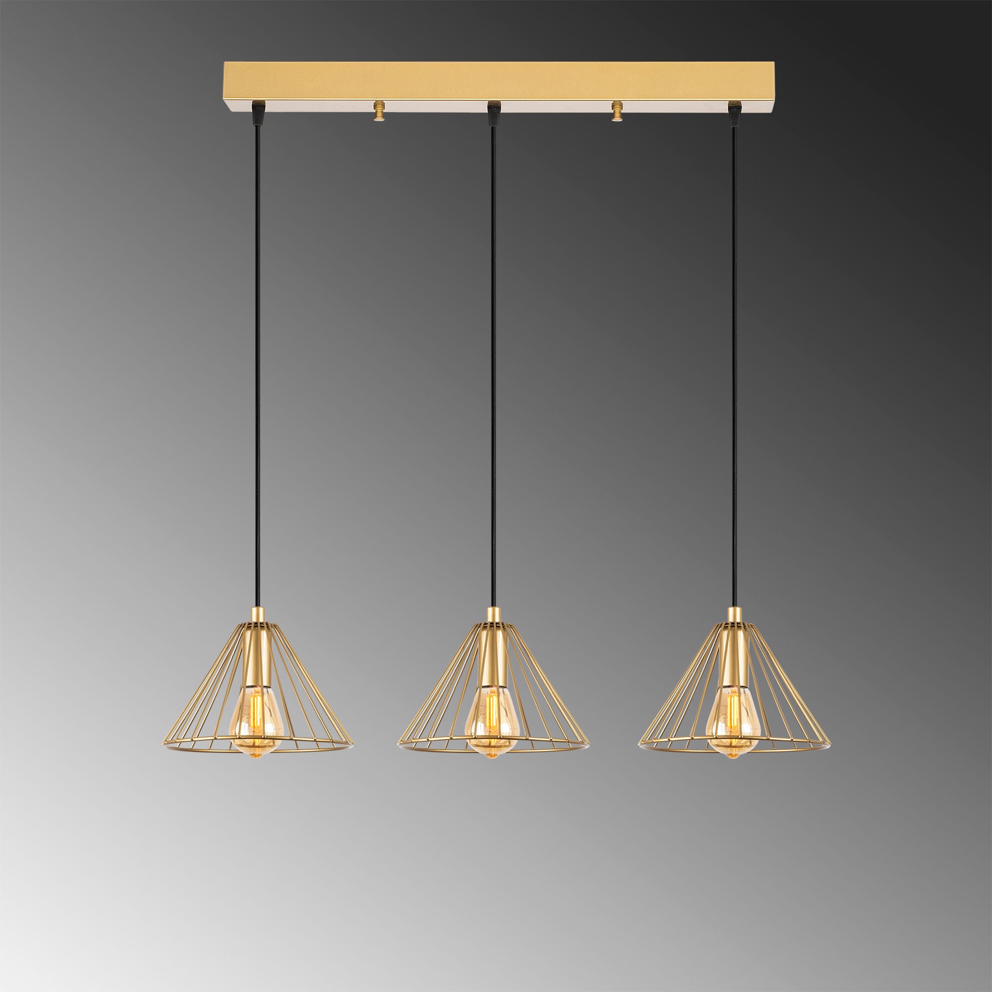 Candeeiro de Teto Elegante Dourado Brilhante, Corpo em Metal, 72 x 20 x 117 cm | Altura Ajustável, 3 Soquetes E27, Design Moderno para Casa e Escritório | Classificação IP20